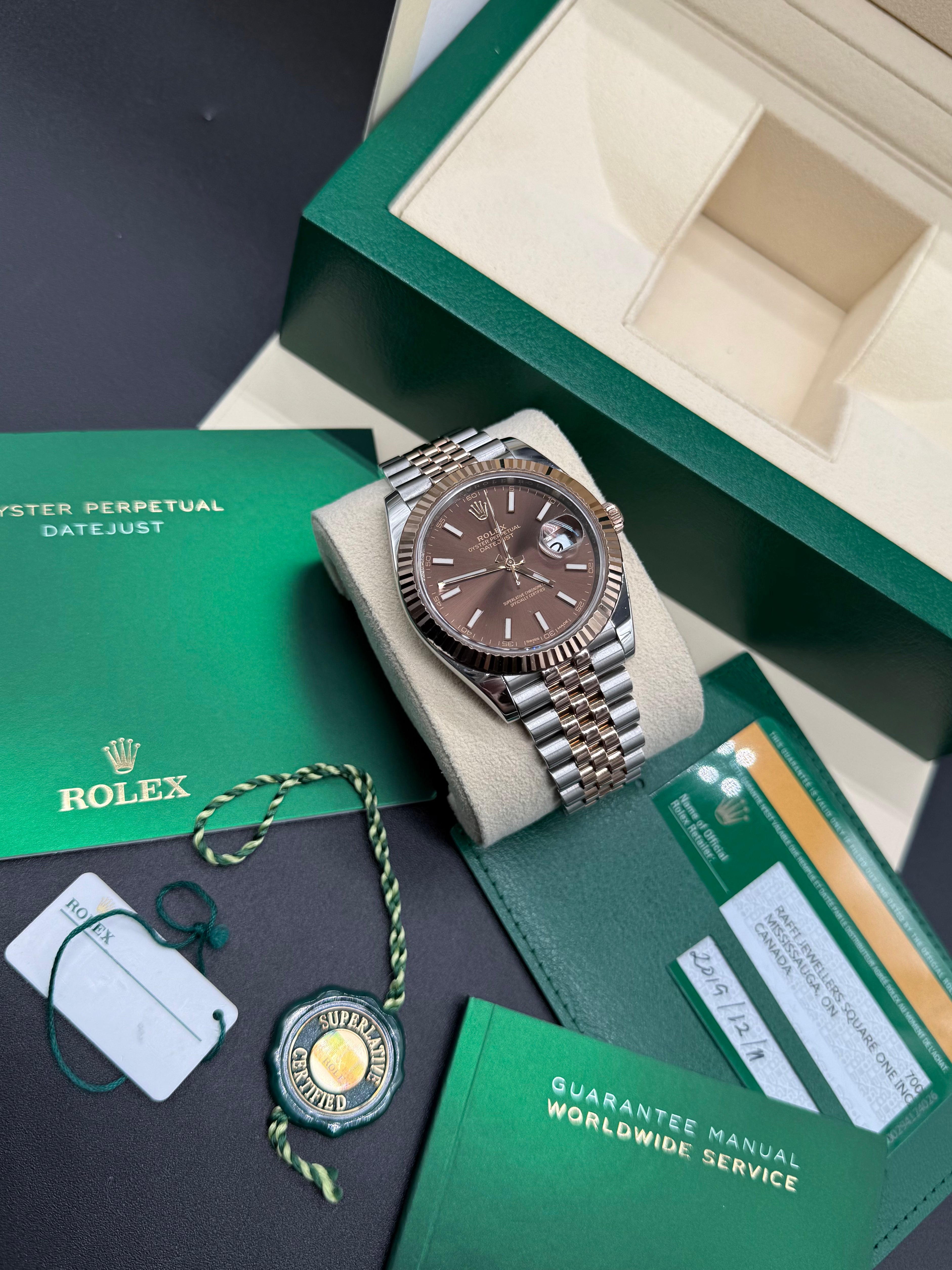 Rolex Datejust 41mm Two-Tone Stainless Steel & 18K Everose Gold Chocolate Dial Fluted Bezel Jubilee Bracelet