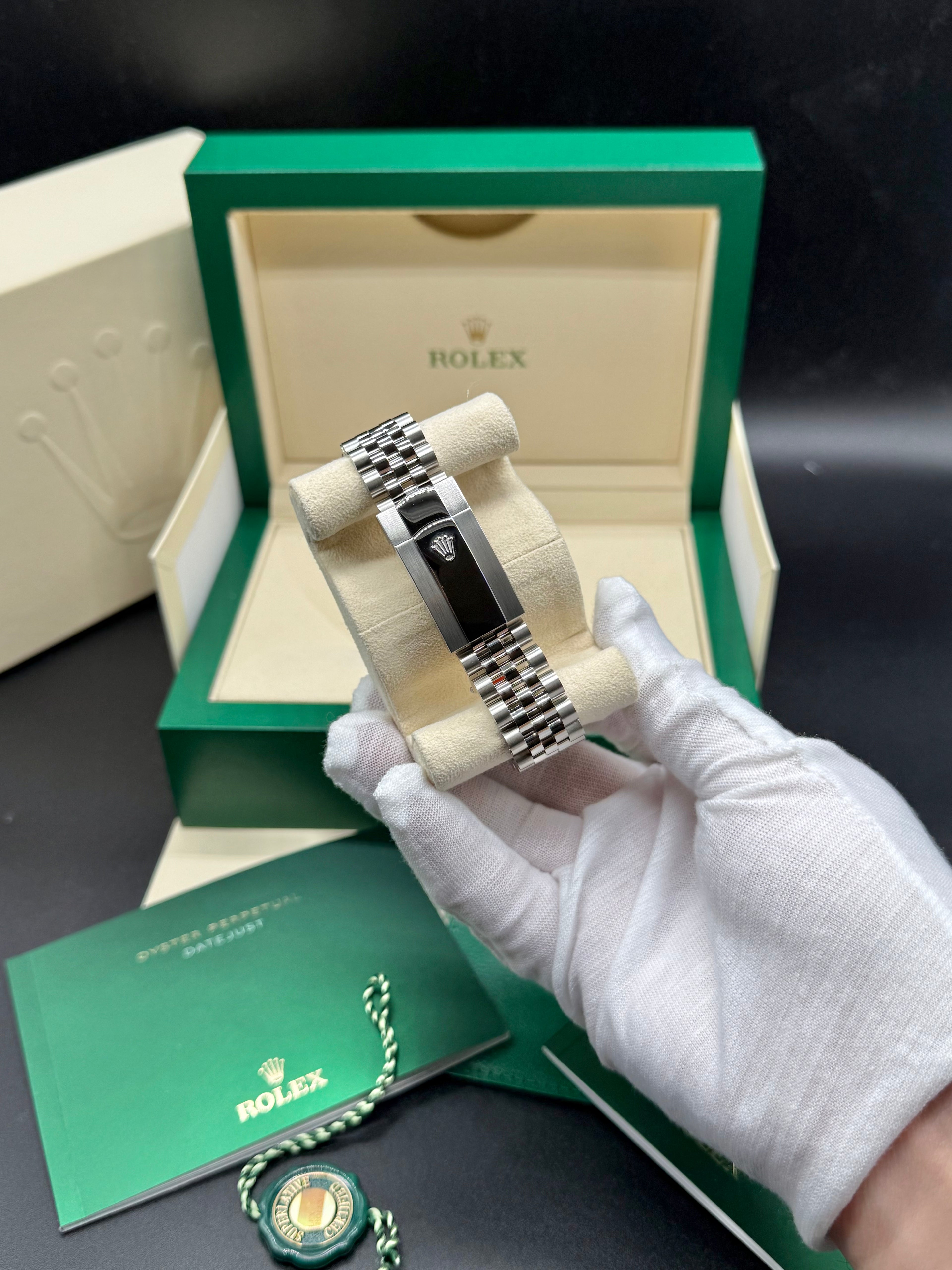 Rolex Datejust 41mm Stainless Steel Rhodium Slate Diamond Dial Fluted Bezel Jubilee Bracelet