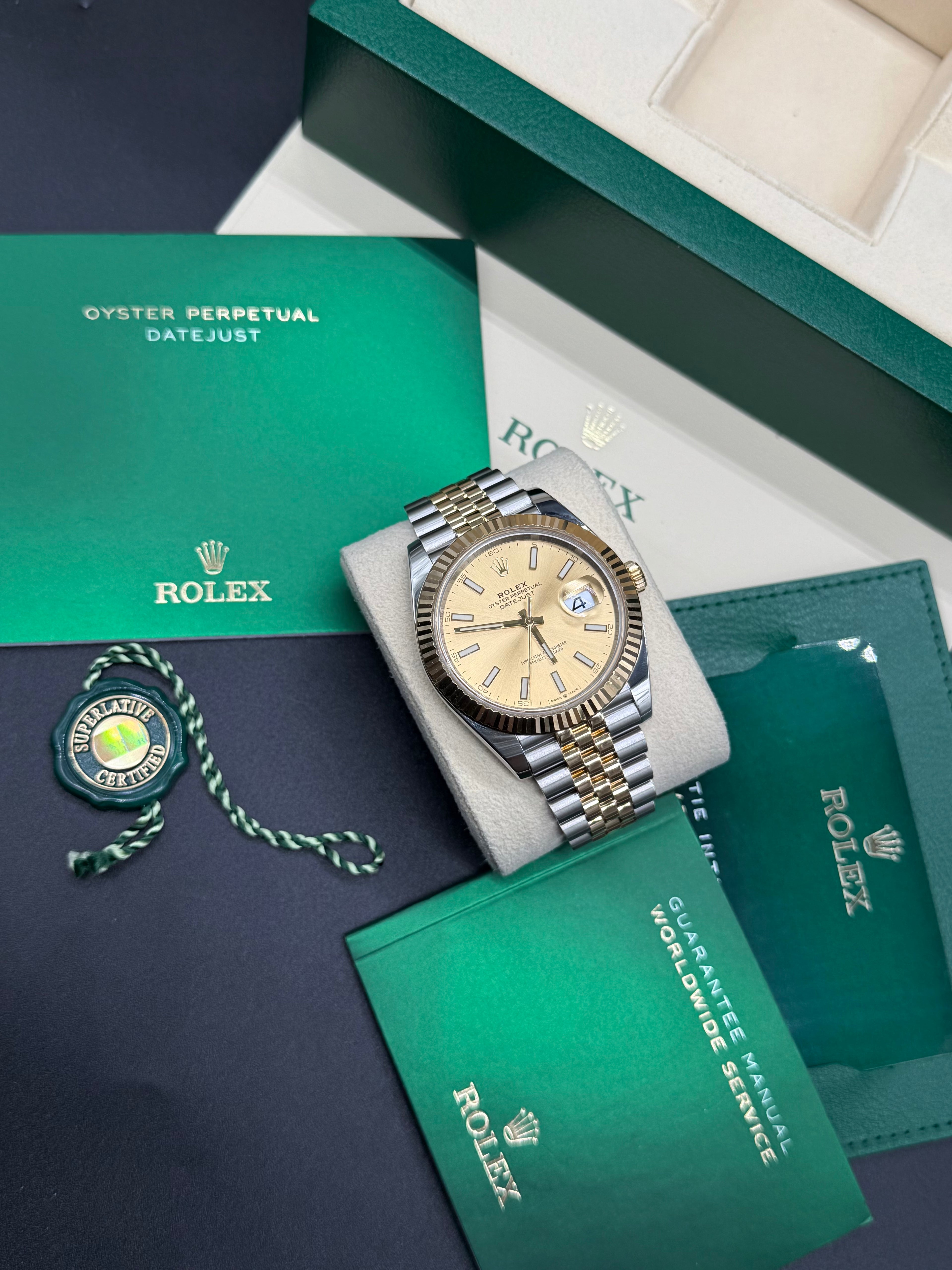 Rolex Datejust 41mm Two-Tone Stainless Steel & 18K Yellow Gold Champagne Dial Fluted Bezel Jubilee Bracele