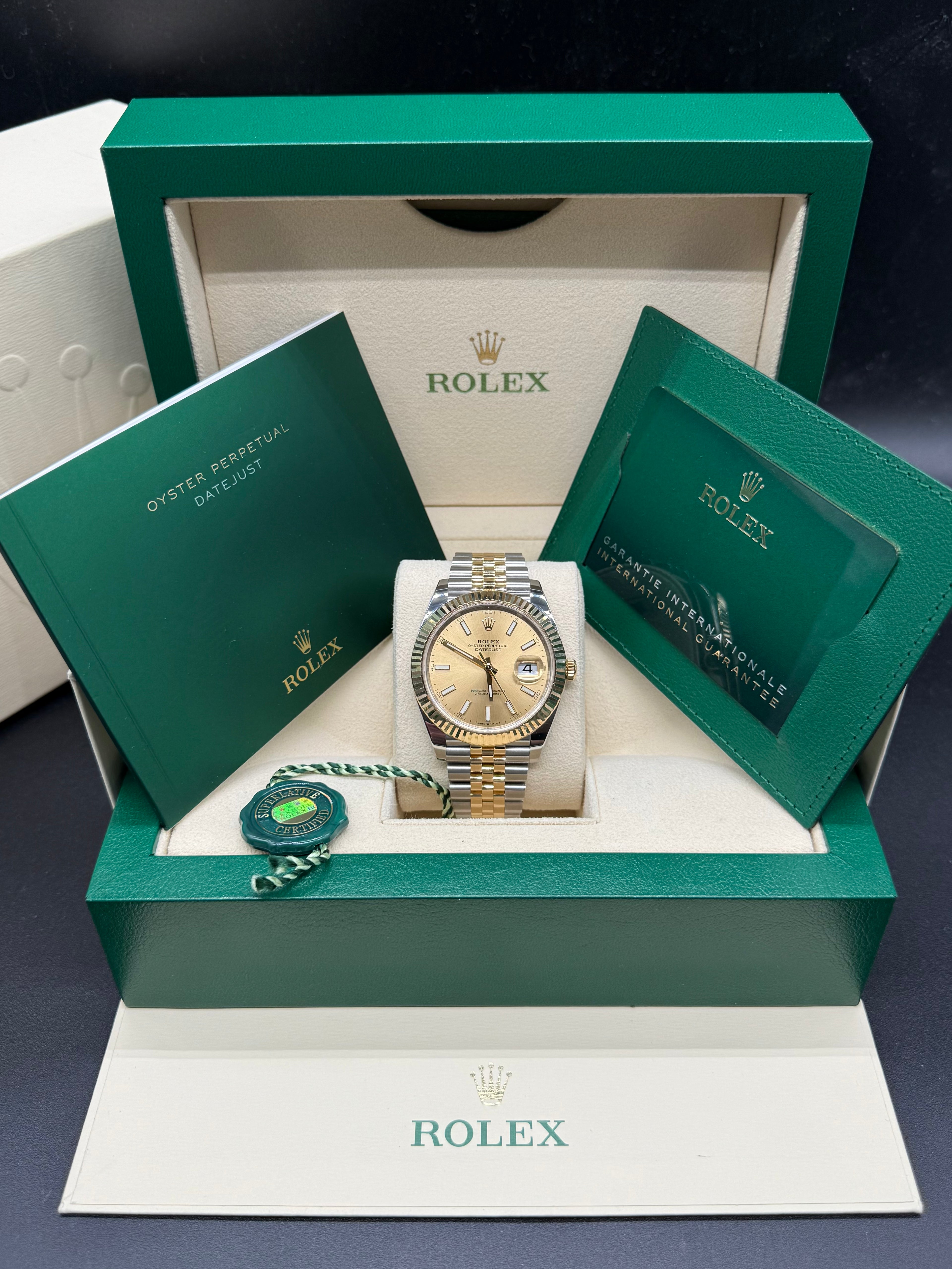 Rolex Datejust 41mm Two-Tone Stainless Steel & 18K Yellow Gold Champagne Dial Fluted Bezel Jubilee Bracele