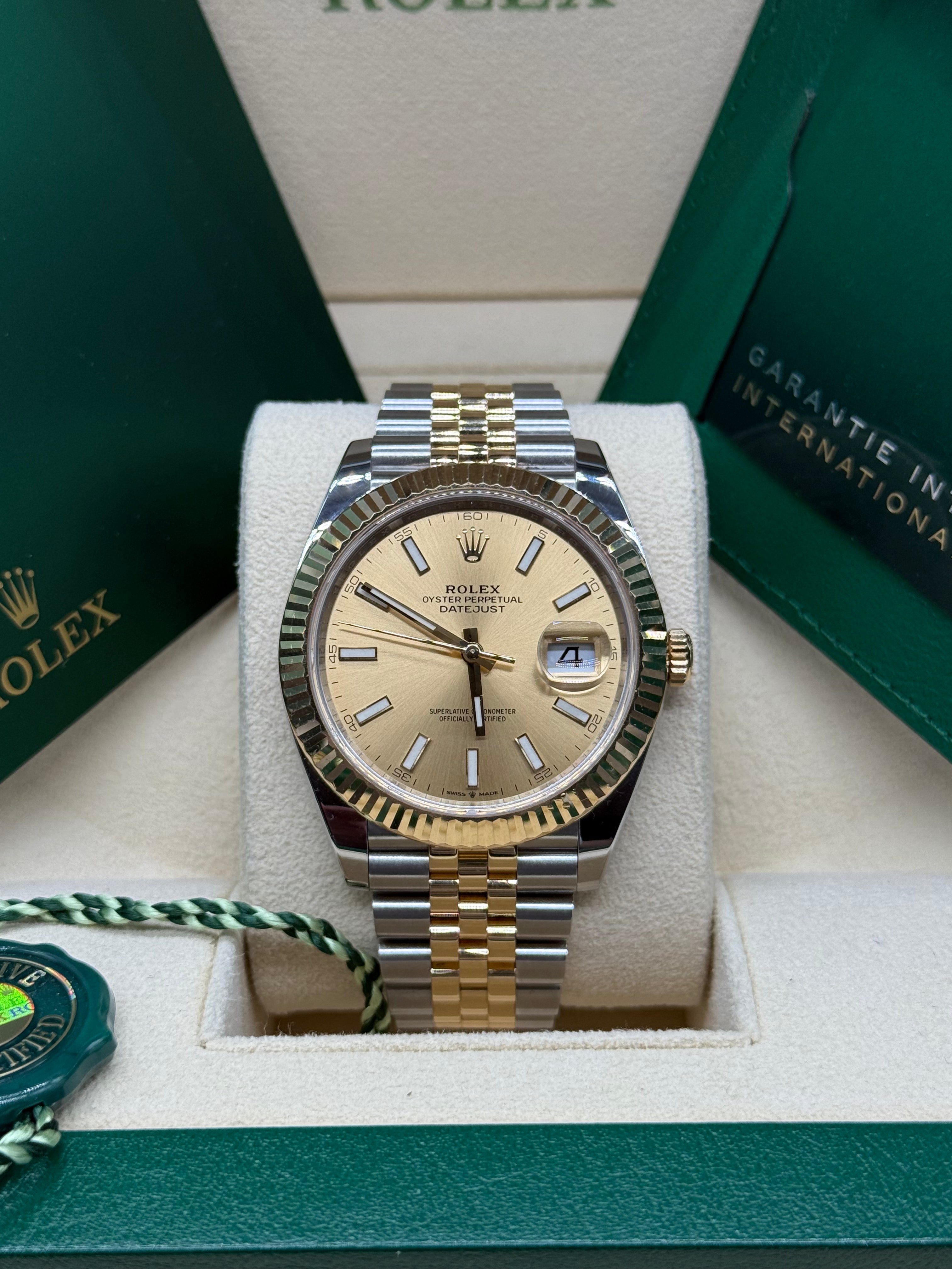 Rolex Datejust 41mm Two-Tone Stainless Steel & 18K Yellow Gold Champagne Dial Fluted Bezel Jubilee Bracele