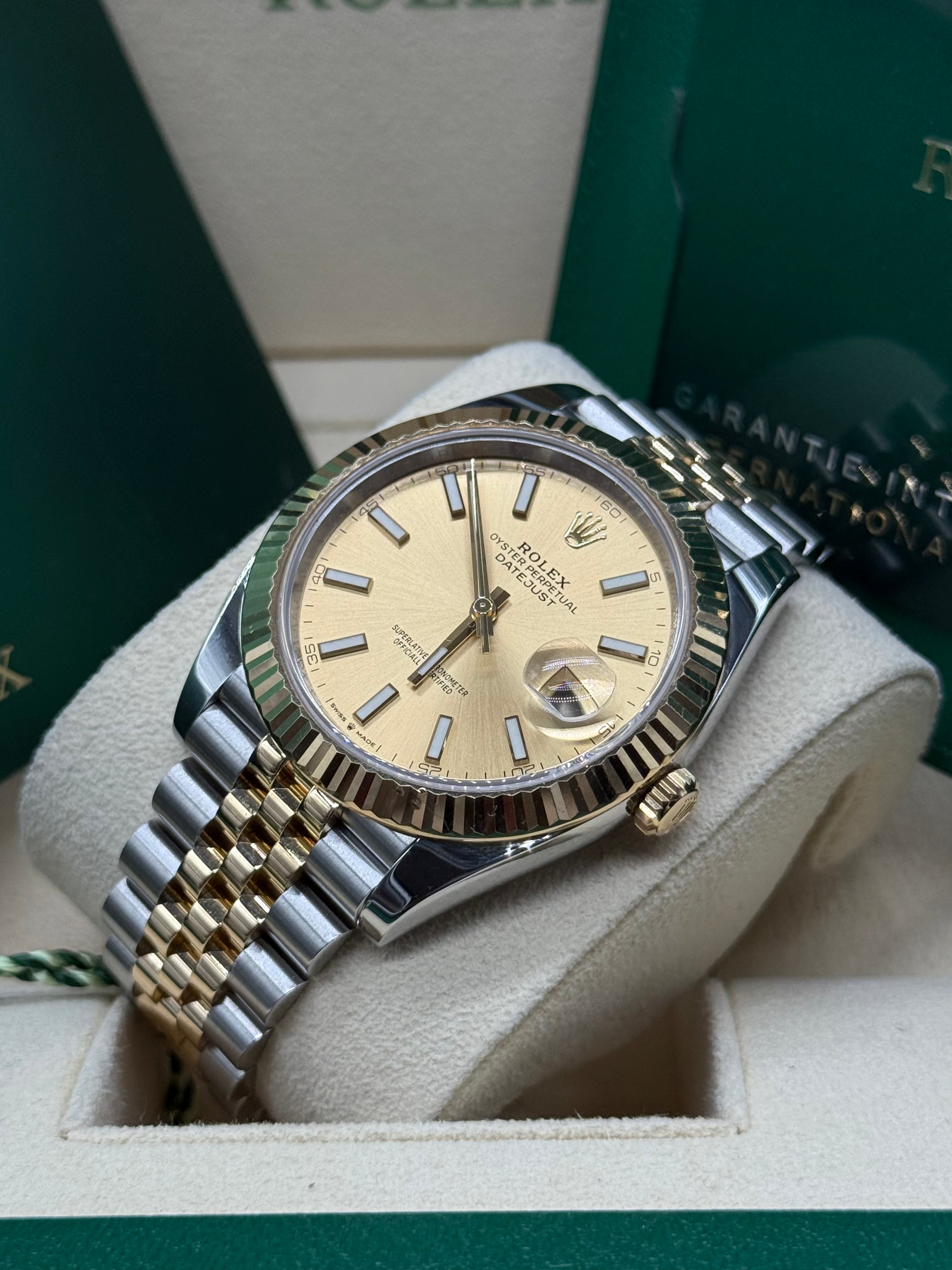 Rolex Datejust 41mm Two-Tone Stainless Steel & 18K Yellow Gold Champagne Dial Fluted Bezel Jubilee Bracele