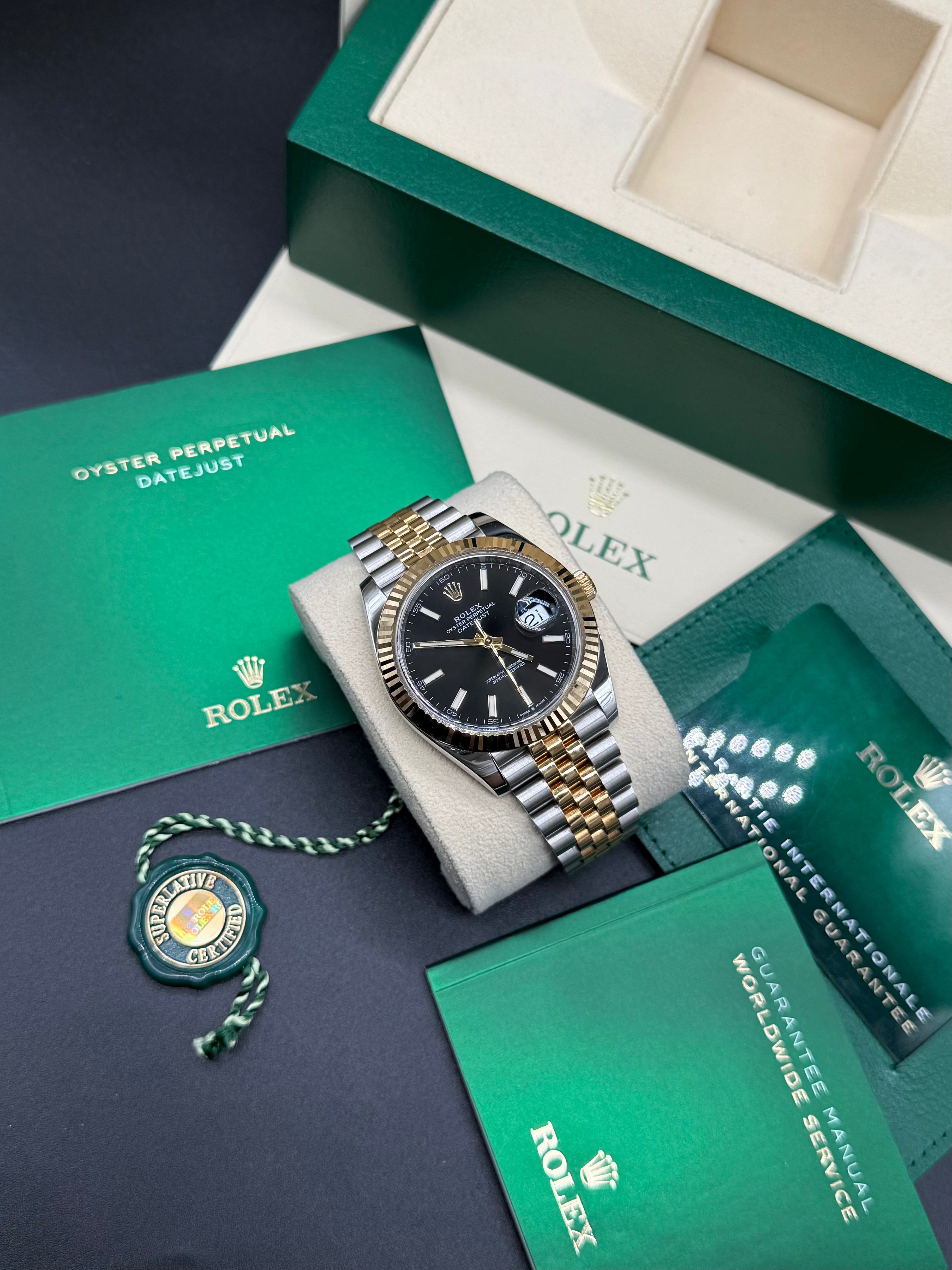 Rolex Datejust 41mm Two-Tone Stainless Steel & 18K Gold Black Dial Fluted Bezel Jubilee Bracelet