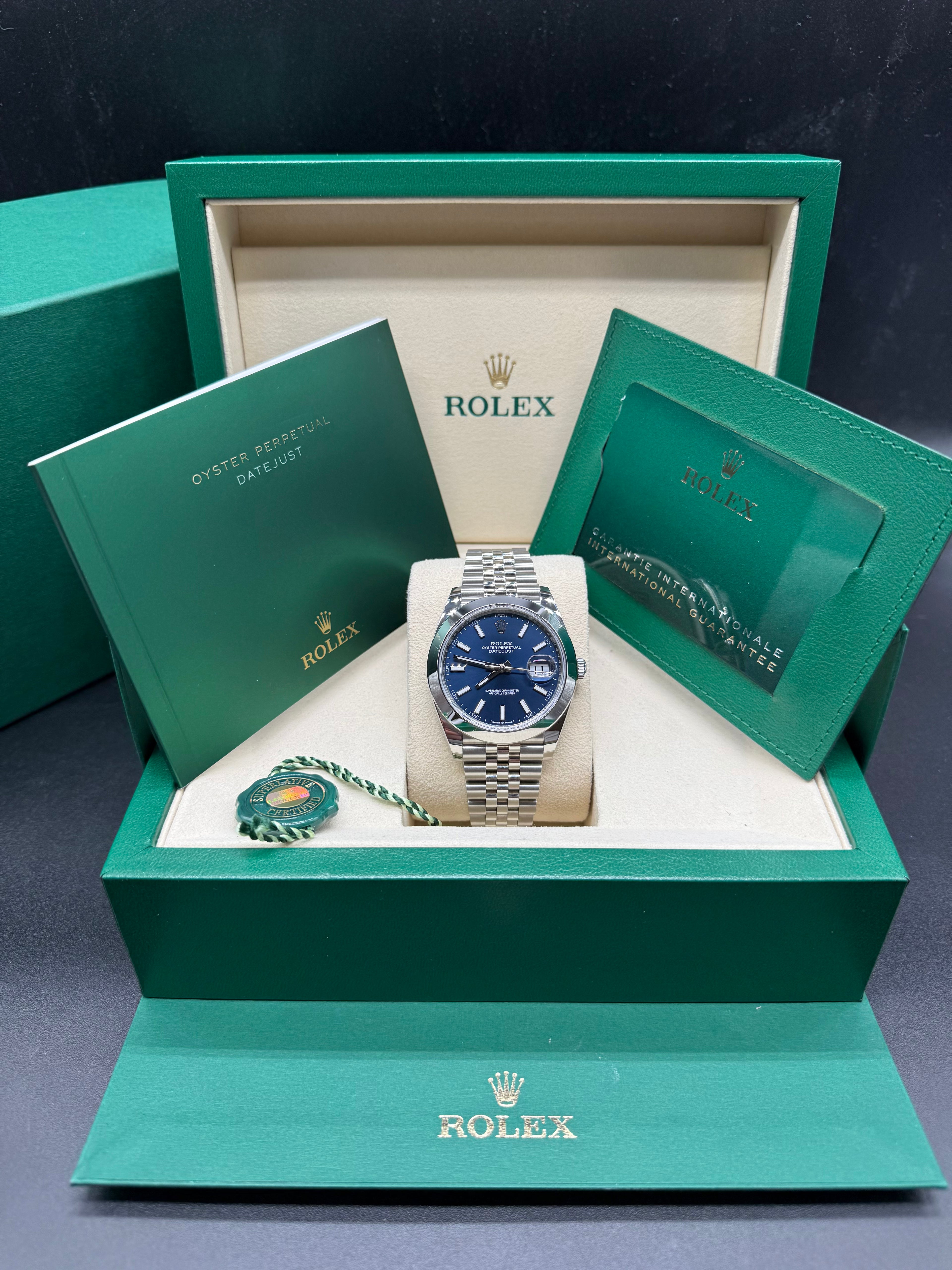 Rolex Datejust 41mm Stainless Steel Blue Dial Smooth Bezel Jubilee Bracelet