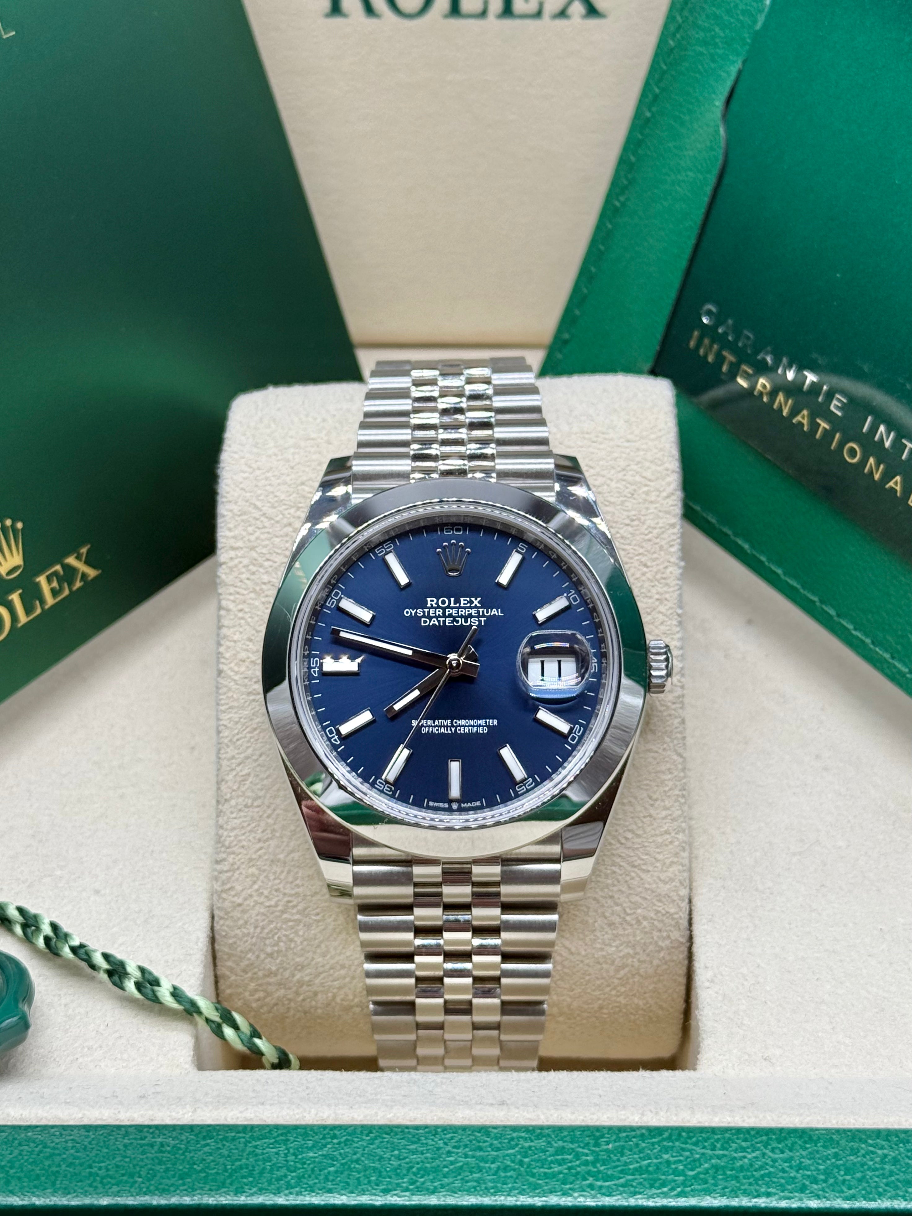 Rolex Datejust 41mm Stainless Steel Blue Dial Smooth Bezel Jubilee Bracelet