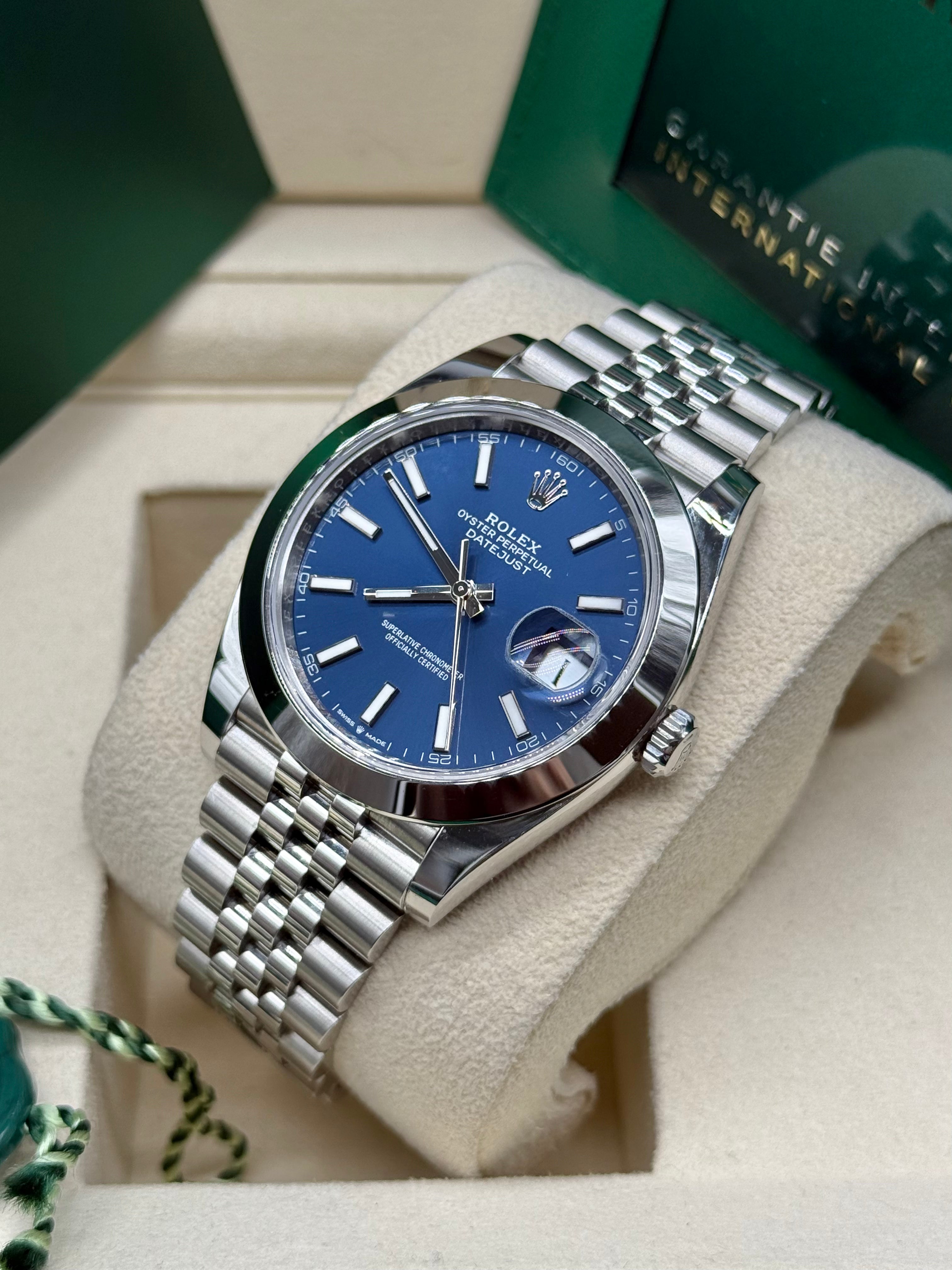 Rolex Datejust 41mm Stainless Steel Blue Dial Smooth Bezel Jubilee Bracelet