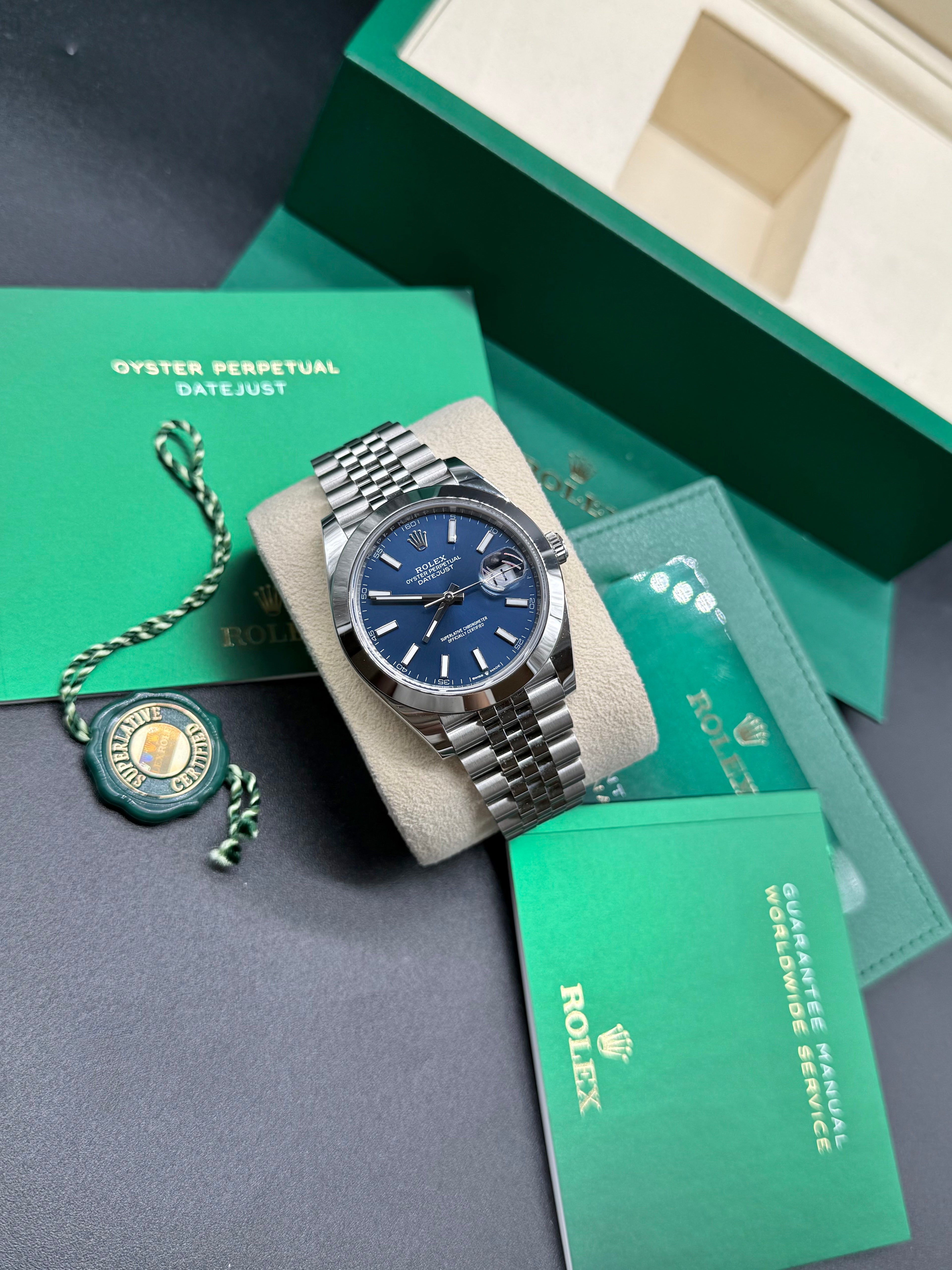 Rolex Datejust 41mm Stainless Steel Blue Dial Smooth Bezel Jubilee Bracelet