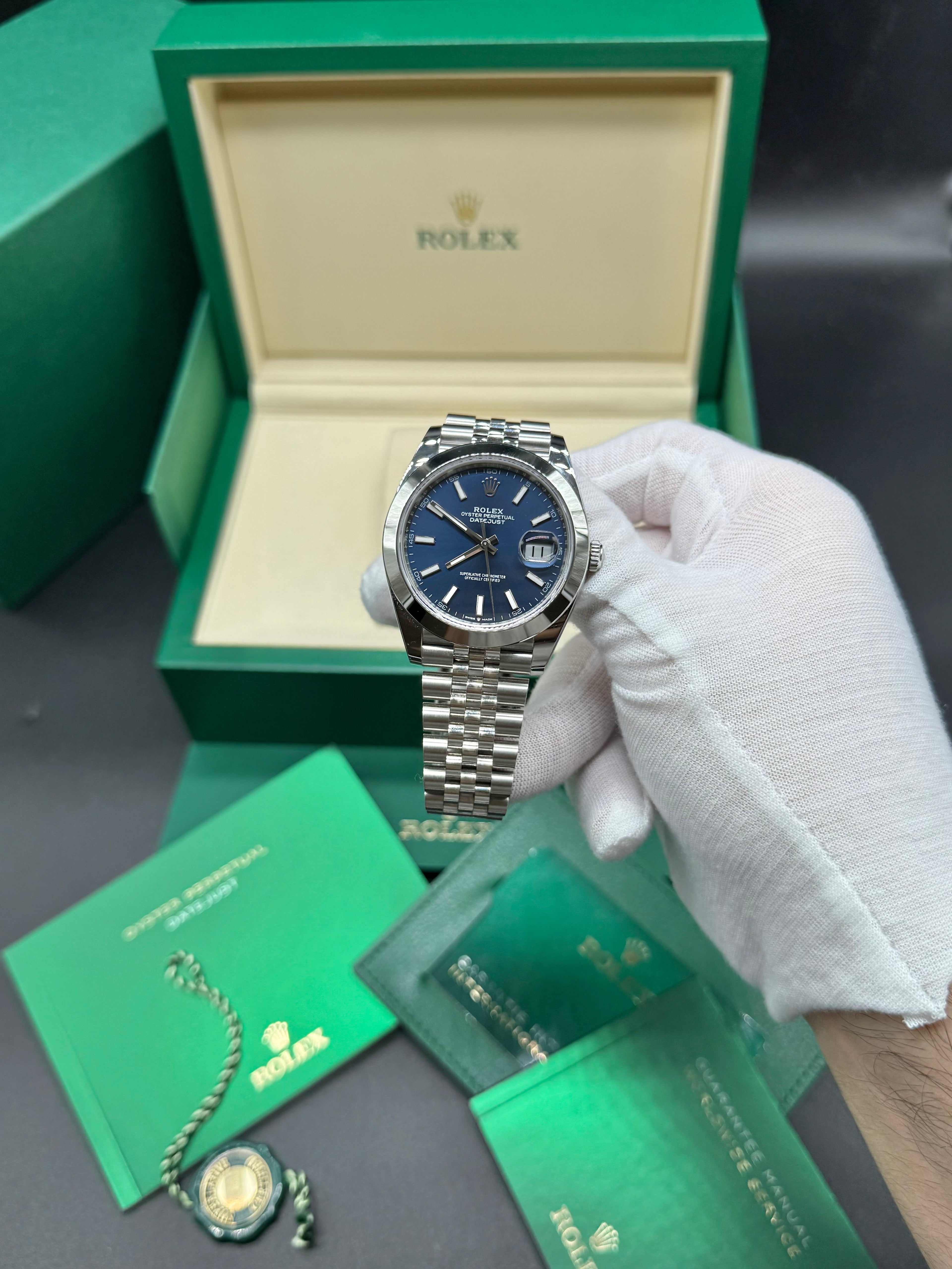 Rolex Datejust 41mm Stainless Steel Blue Dial Smooth Bezel Jubilee Bracelet