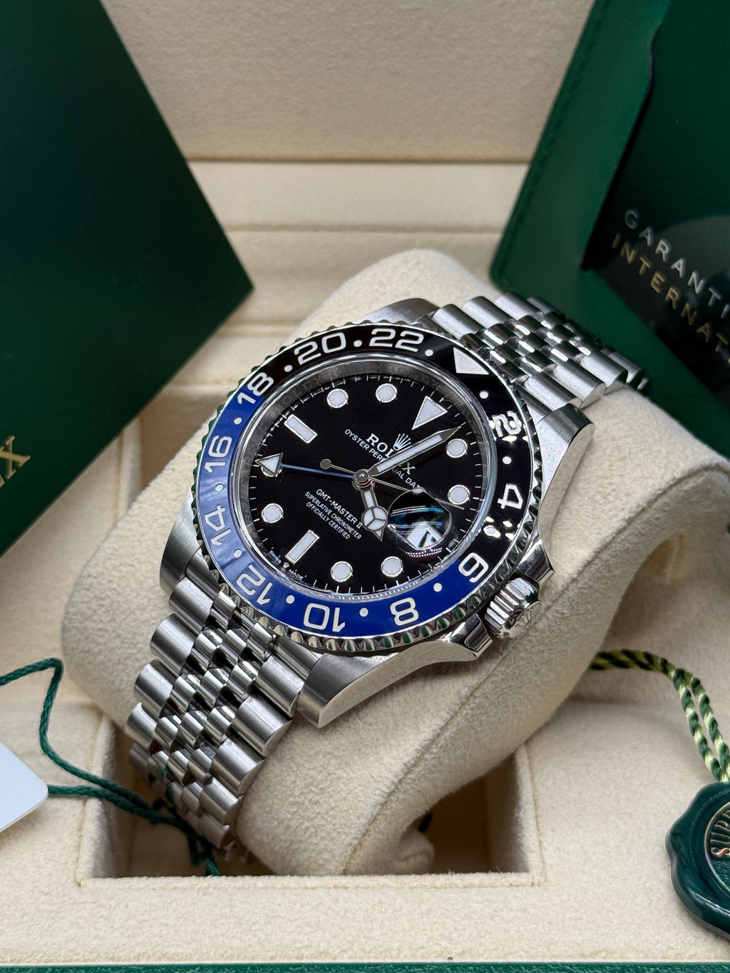 Rolex GMT-Master II 40mm Stainless Steel Batgirl Black & Blue Ceramic Bezel