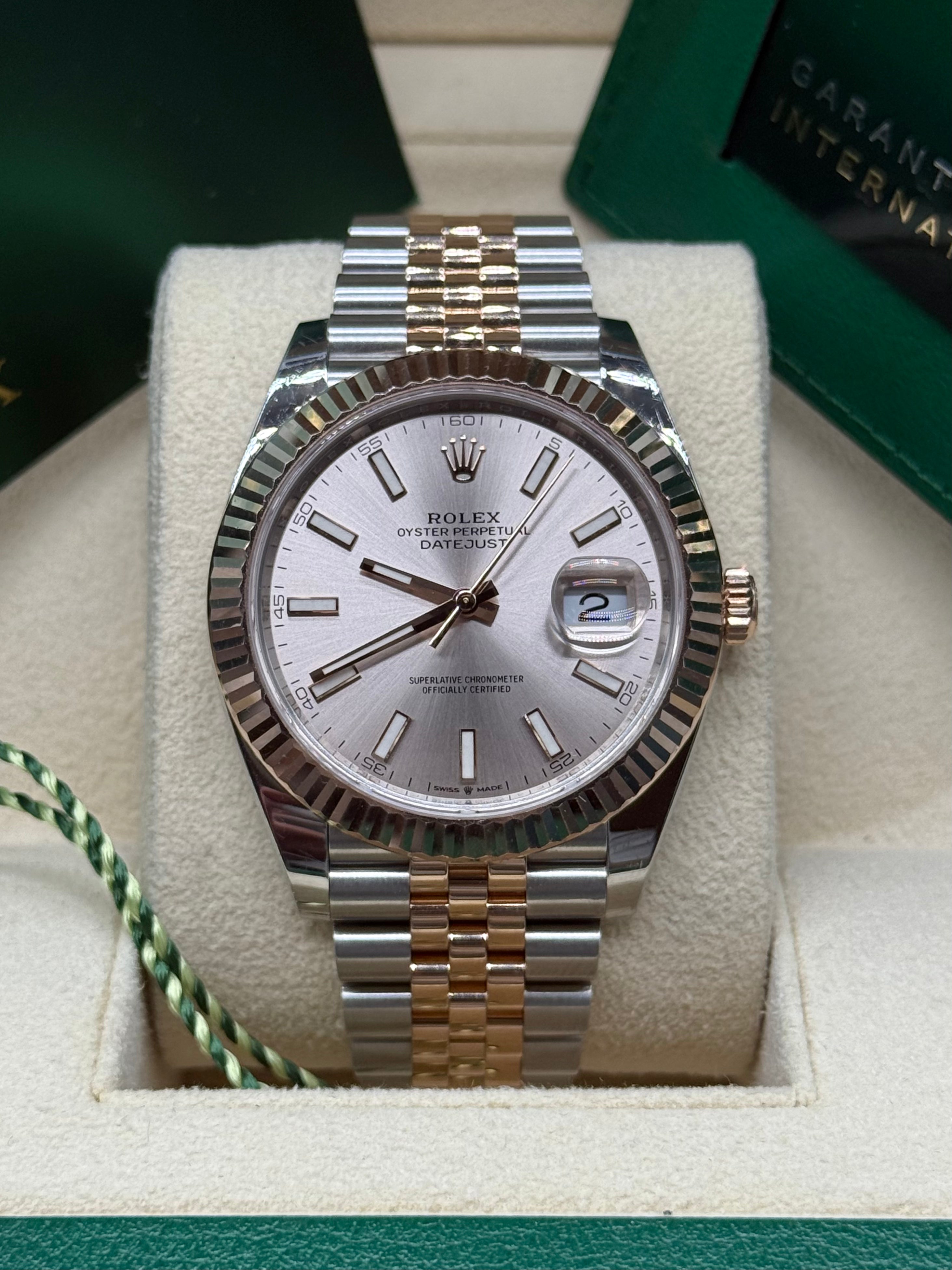 Rolex Datejust 41mm Two-Tone Stainless Steel & 18K Everose Gold Sundust Dial Fluted Bezel Jubilee Bracelet