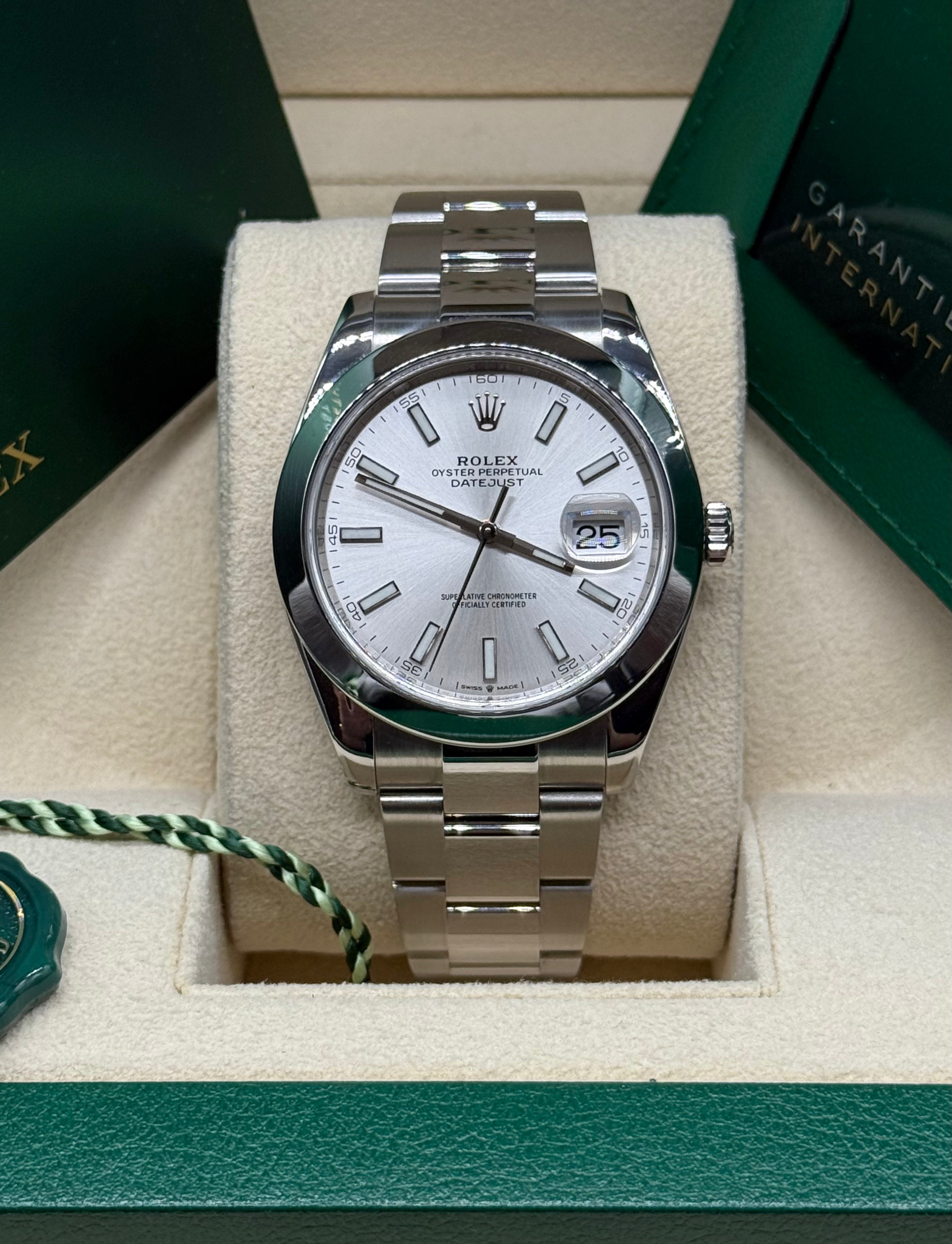 Rolex Datejust 41mm Stainless Steel Silver Dial Smooth Bezel Oyster Bracelet