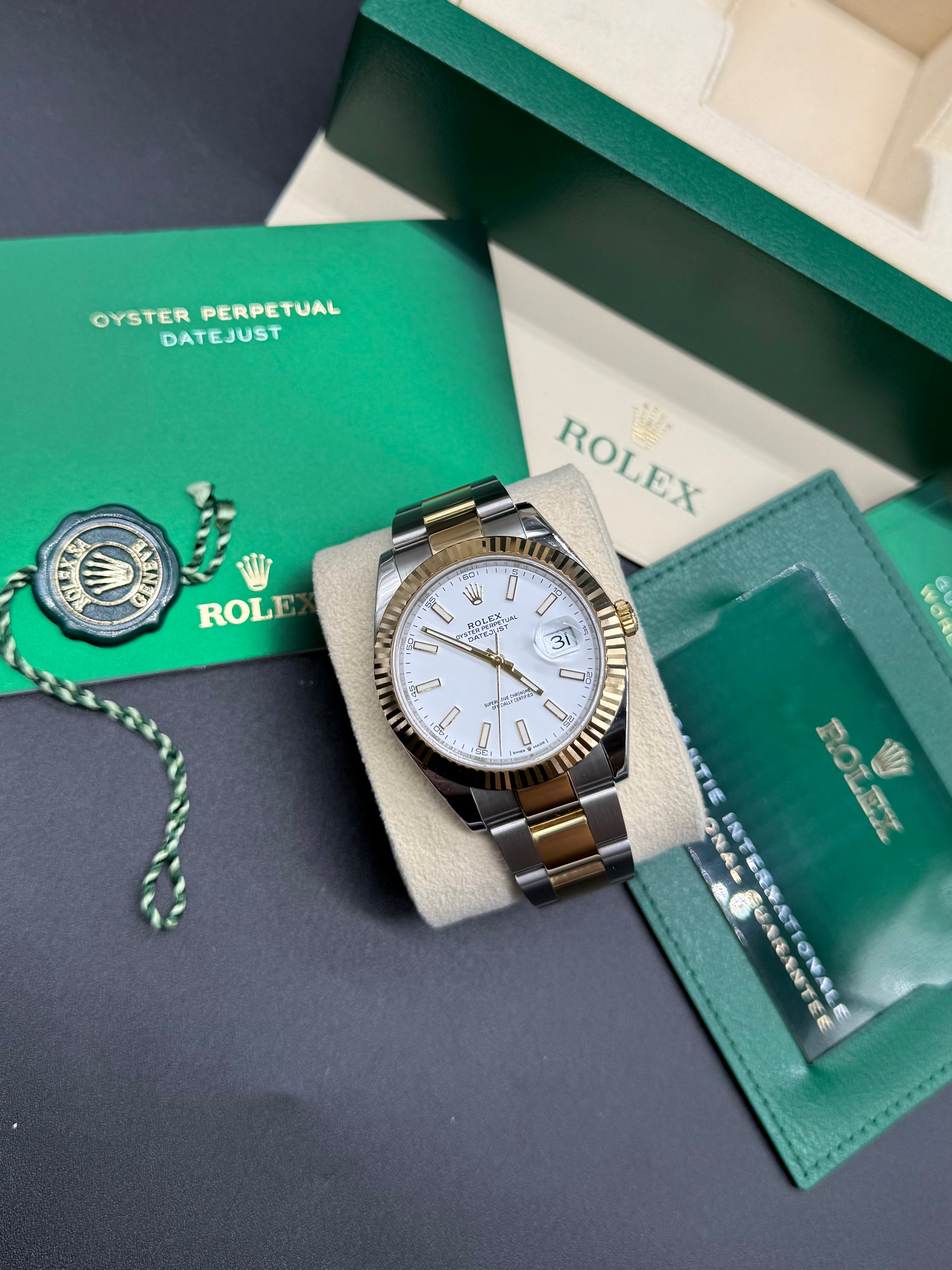Rolex Datejust 41mm Two-Tone Stainless Steel & 18K Yellow Gold White Dial Fluted Bezel Oyster Bracelet