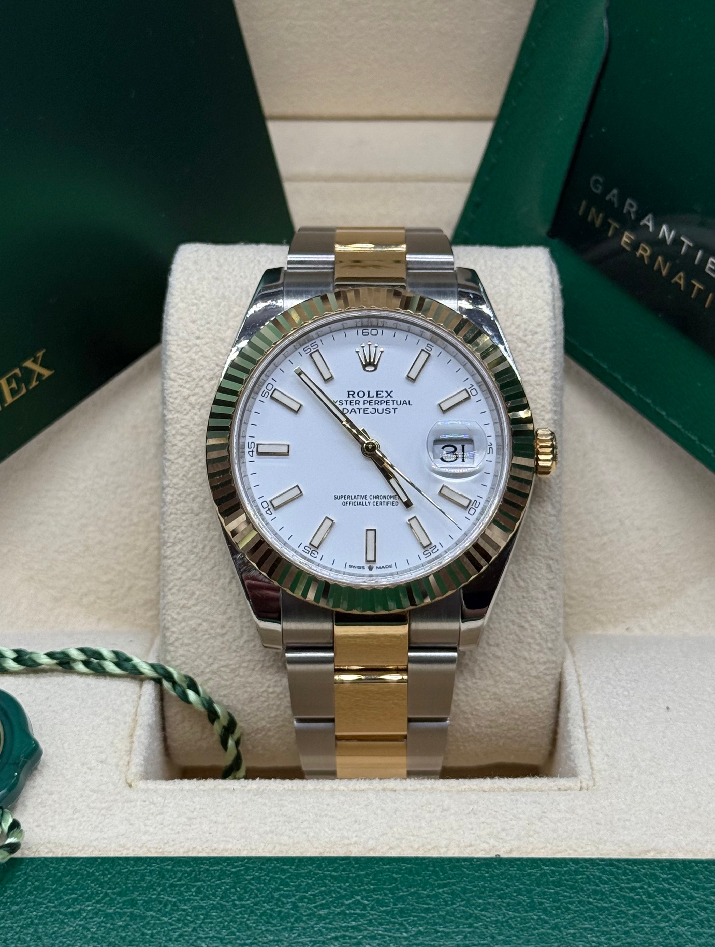 Rolex Datejust 41mm Two-Tone Stainless Steel & 18K Yellow Gold White Dial Fluted Bezel Oyster Bracelet