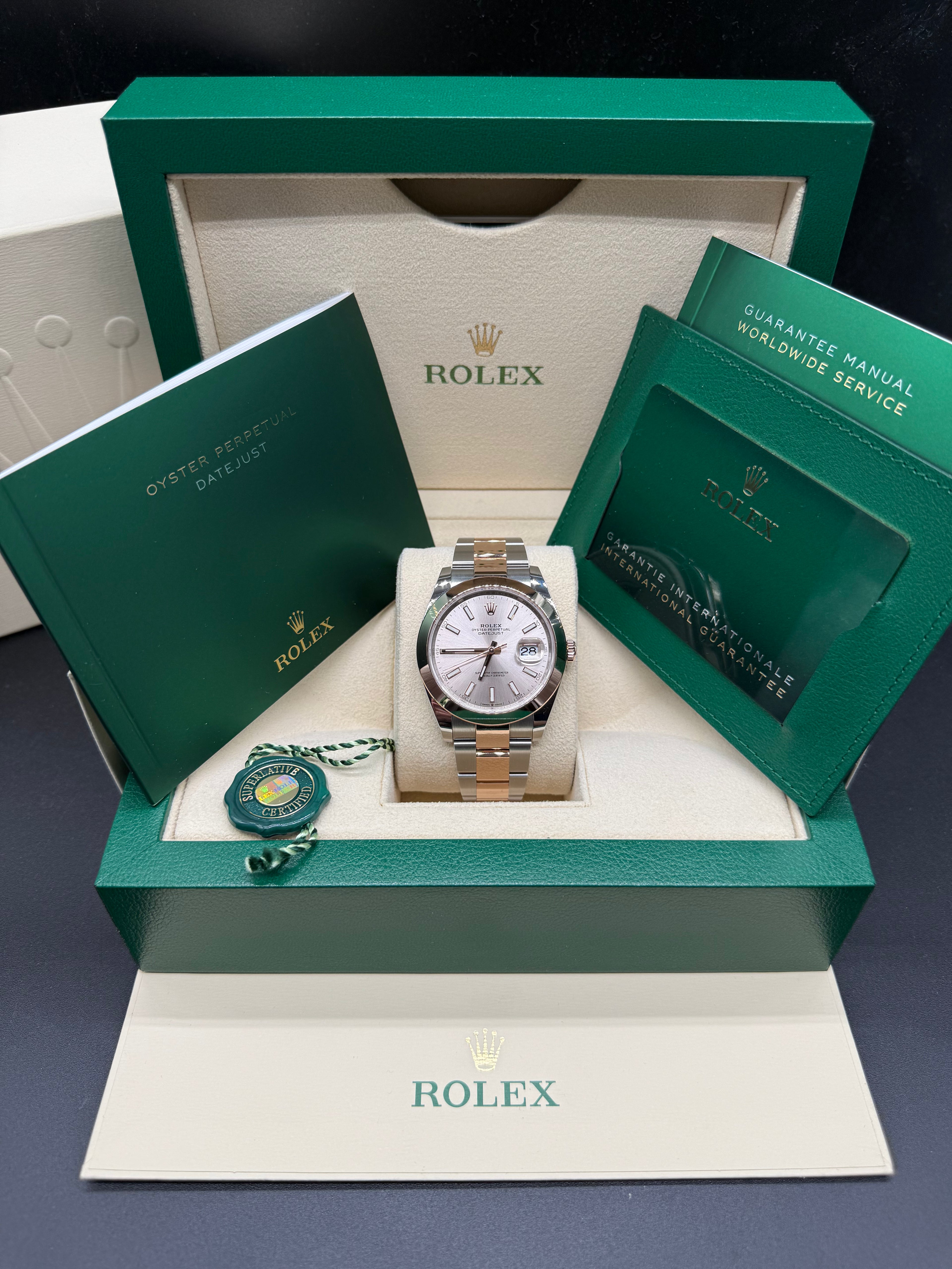 Rolex Datejust 41mm Stainless Everose Sundust Dial Smooth Bezel Oyster