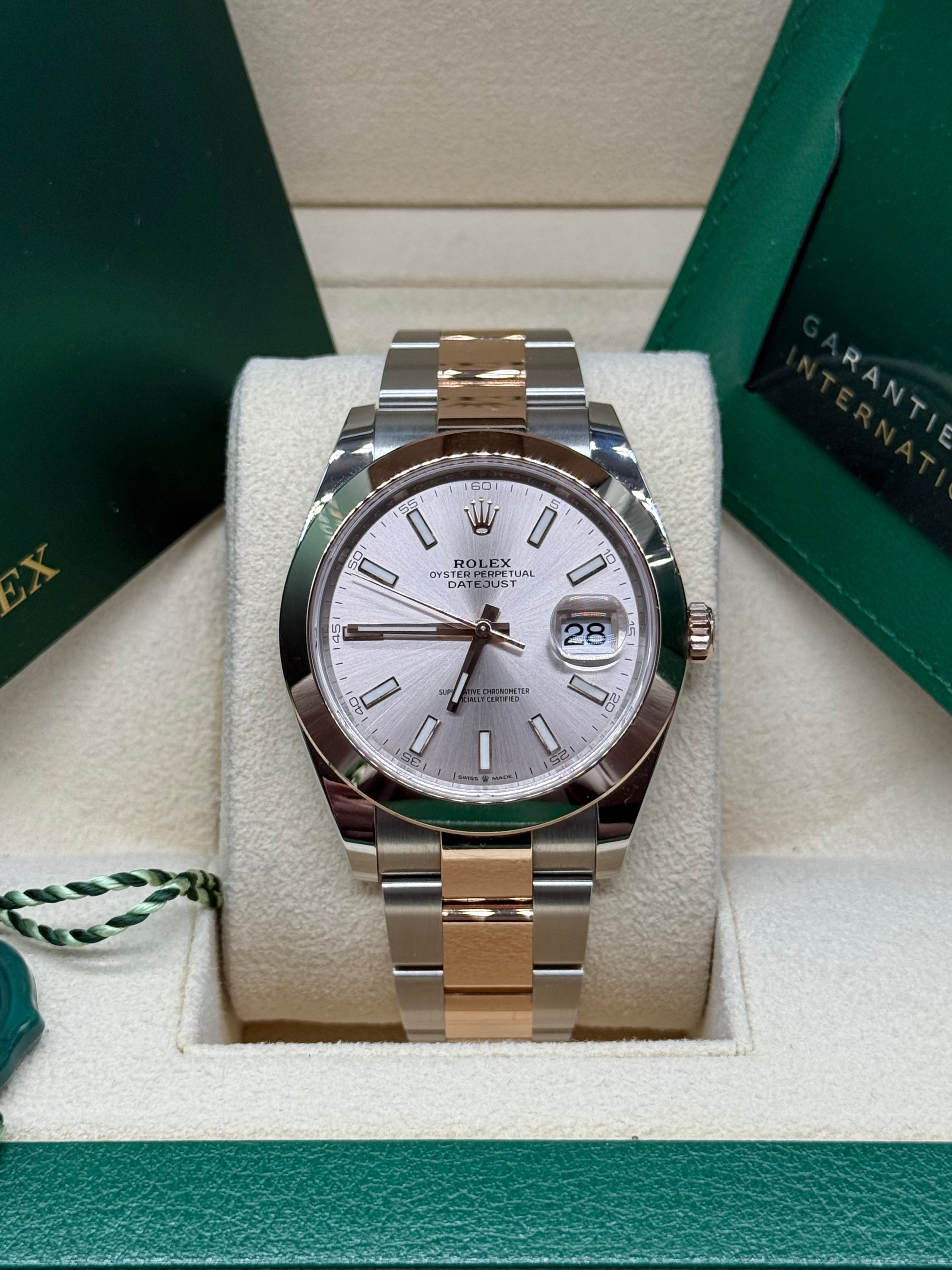 Rolex Datejust 41mm Stainless Everose Sundust Dial Smooth Bezel Oyster