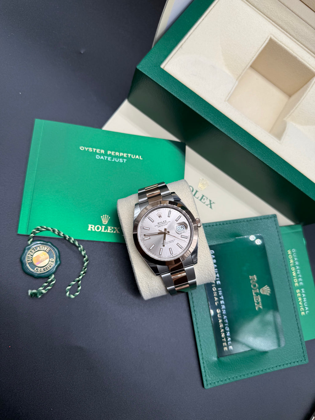 Rolex Datejust 41mm Stainless Everose Sundust Dial Smooth Bezel Oyster