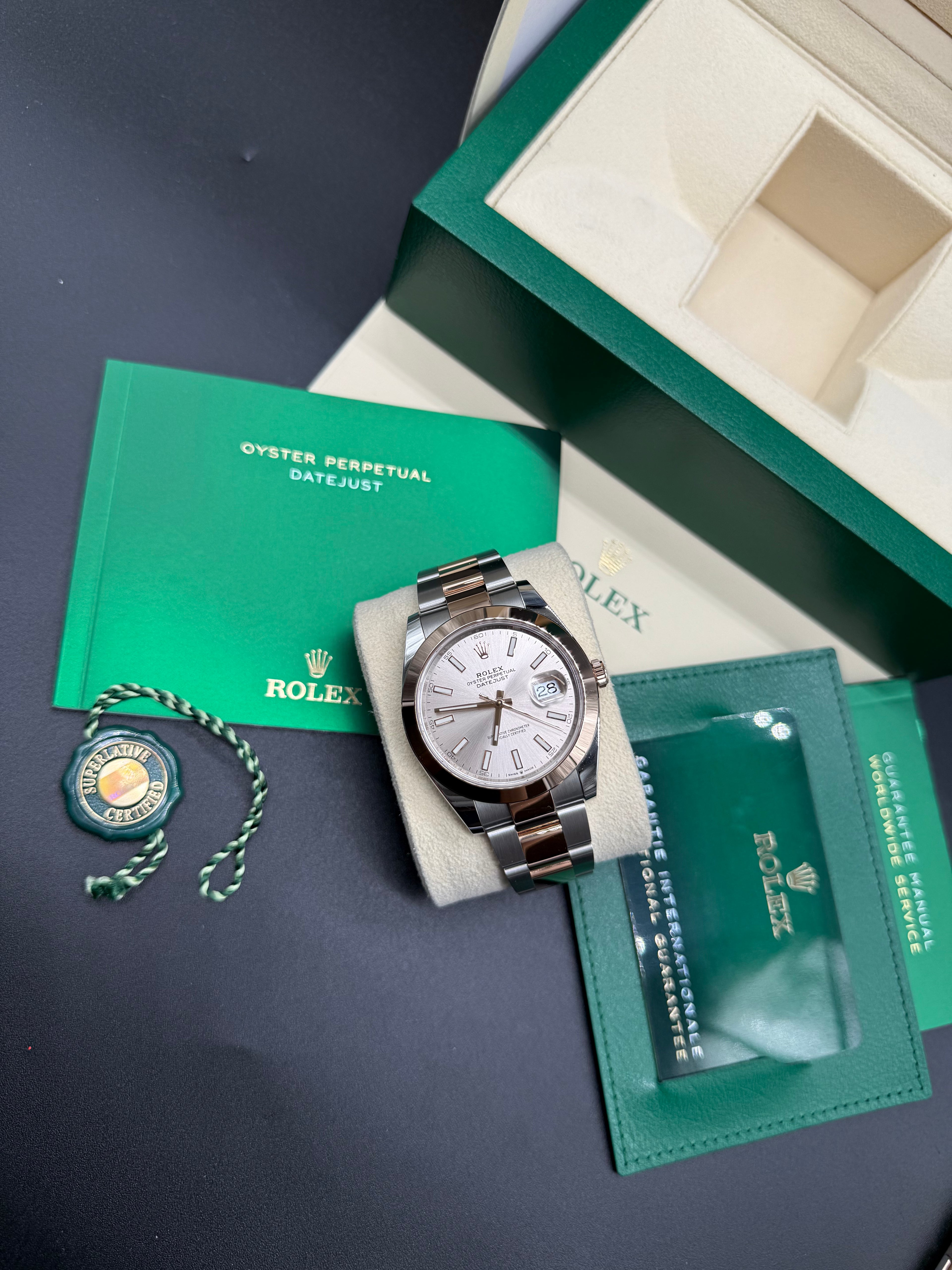 Rolex Datejust 41mm Stainless Everose Sundust Dial Smooth Bezel Oyster