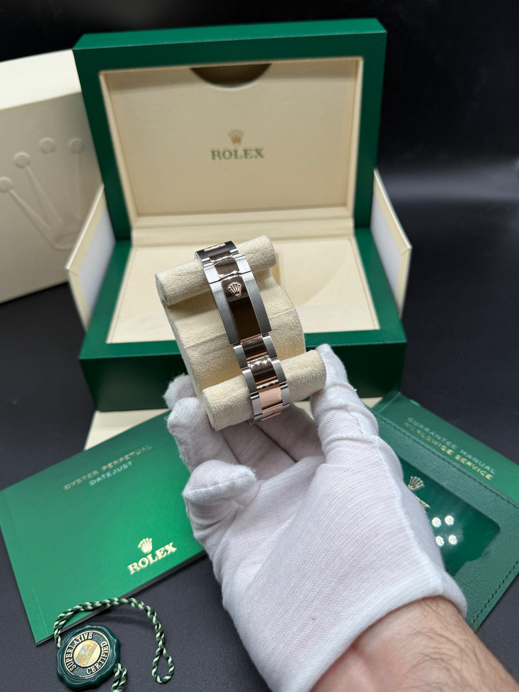 Rolex Datejust 41mm Stainless Everose Sundust Dial Smooth Bezel Oyster