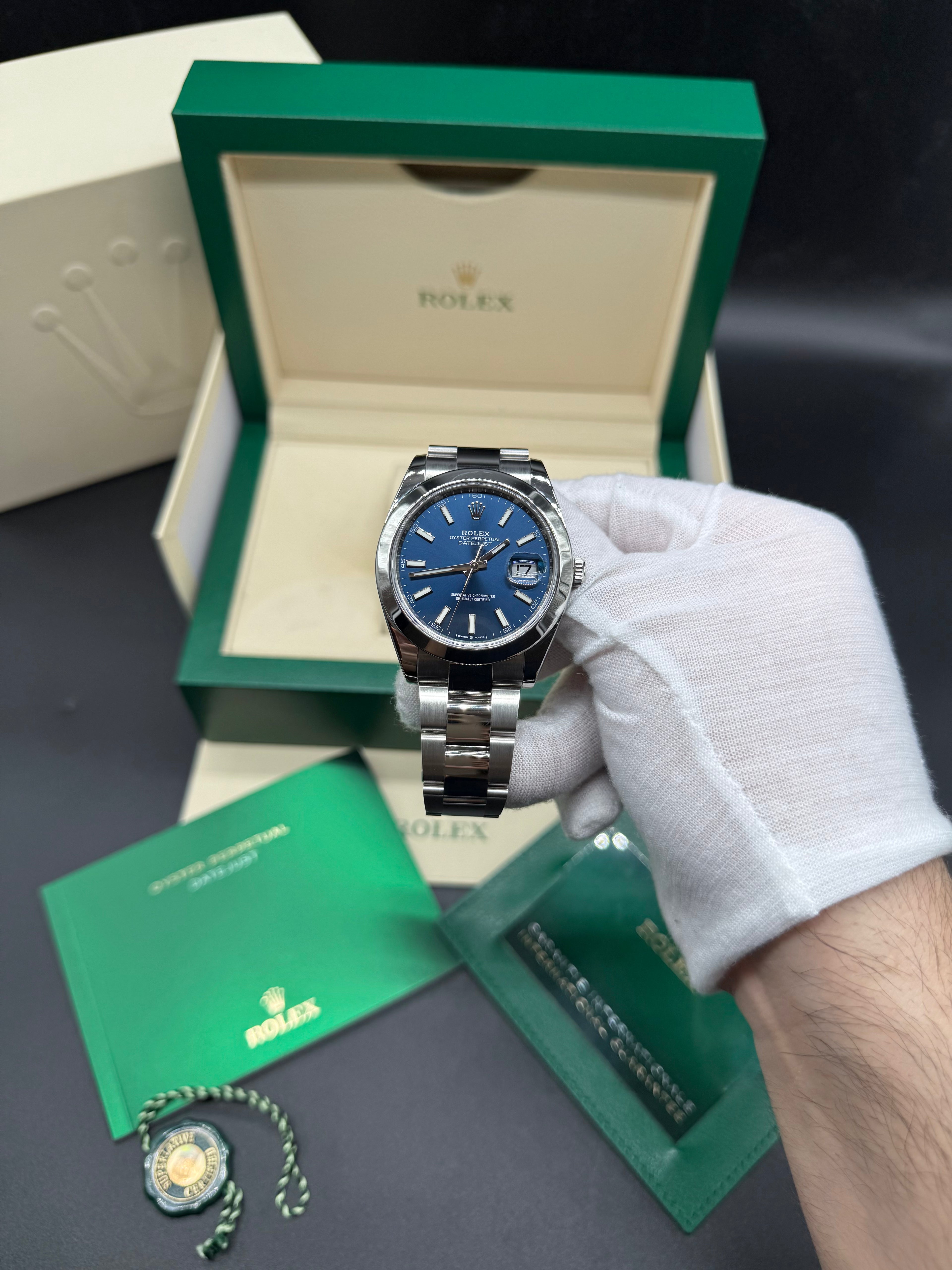 Rolex Datejust 41mm Stainless Steel Blue Dial Smooth Bezel Oyster Bracelet