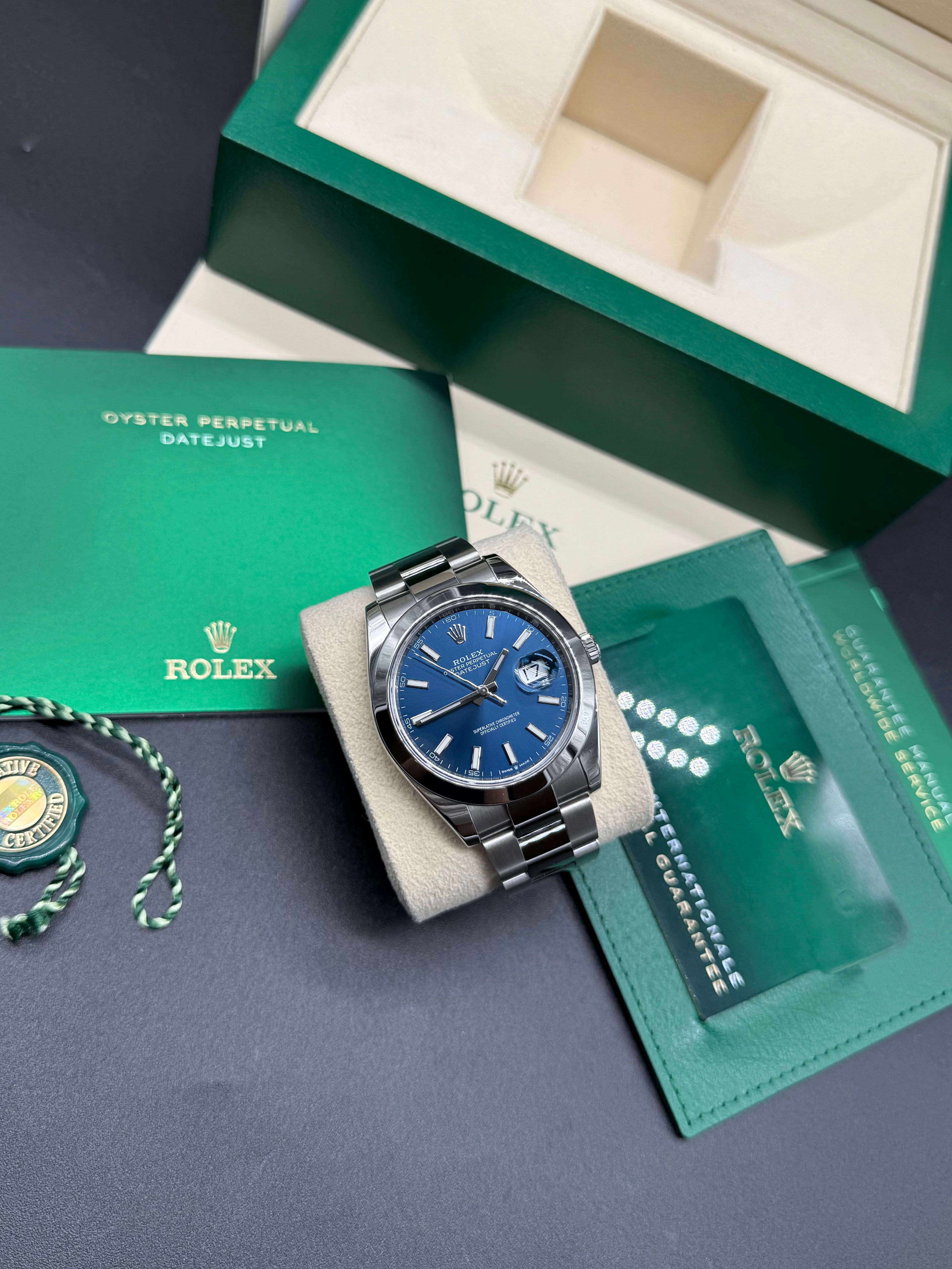 Rolex Datejust 41mm Stainless Steel Blue Dial Smooth Bezel Oyster Bracelet