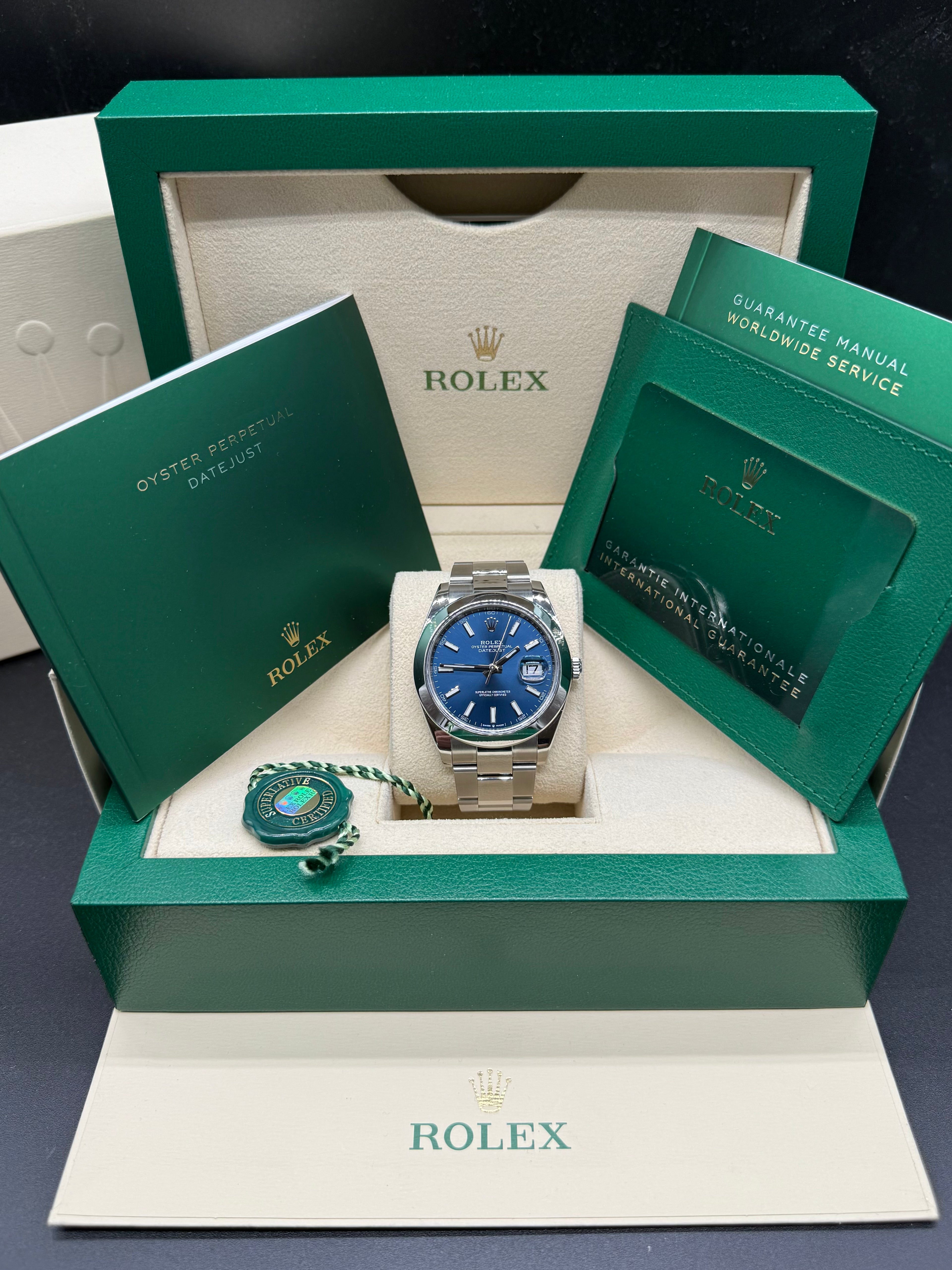 Rolex Datejust 41mm Stainless Steel Blue Dial Smooth Bezel Oyster Bracelet