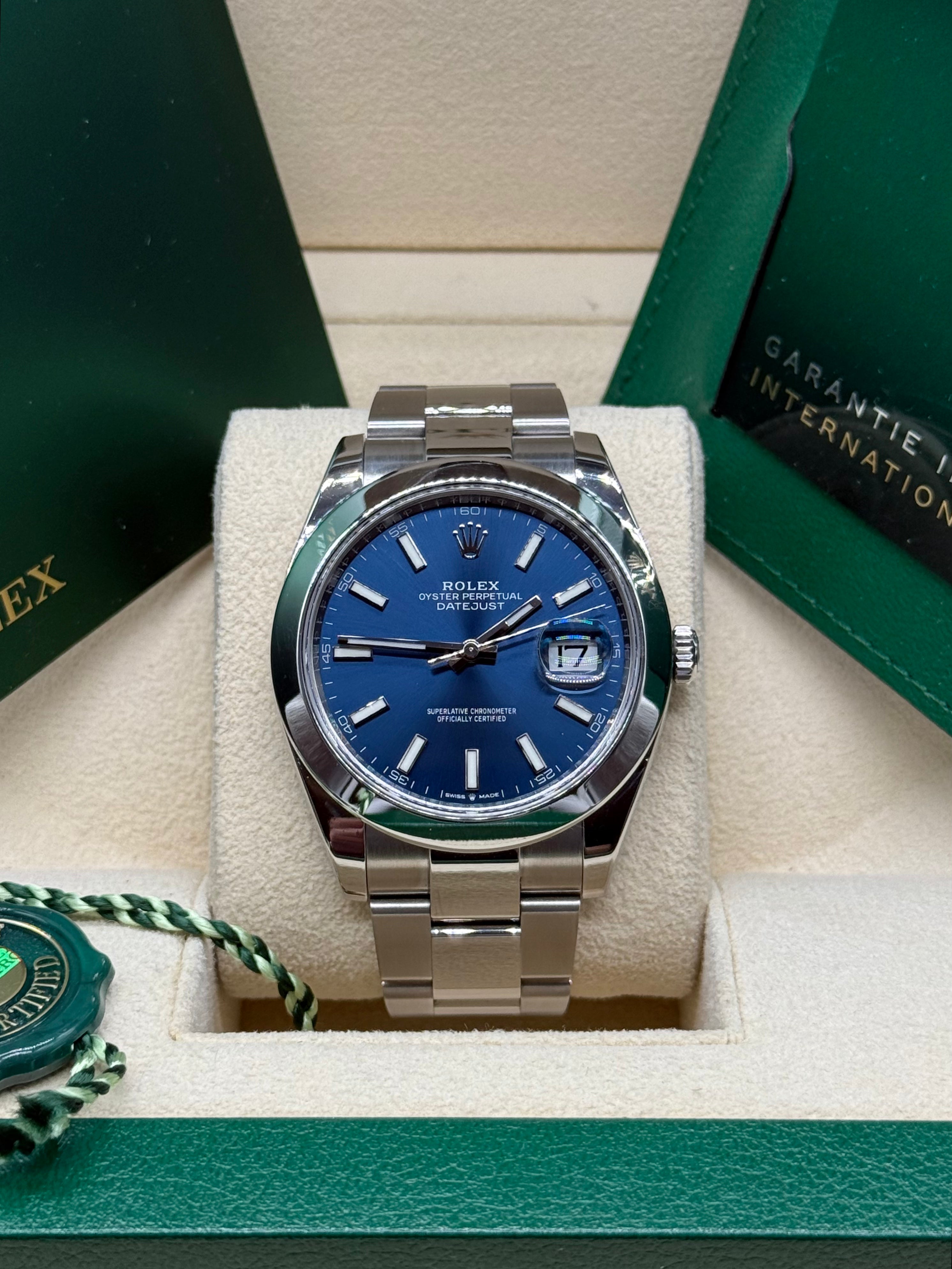 Rolex Datejust 41mm Stainless Steel Blue Dial Smooth Bezel Oyster Bracelet
