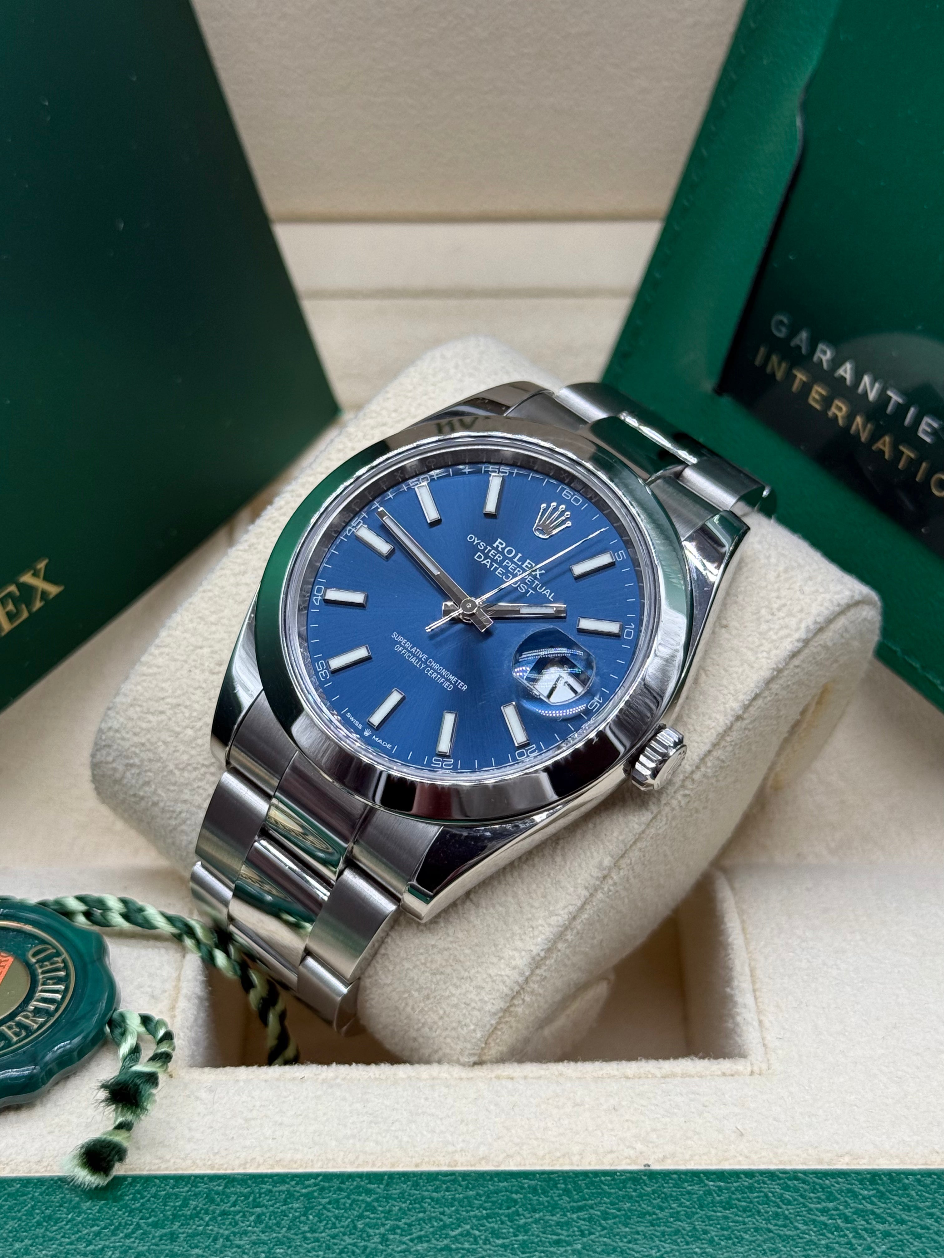 Rolex Datejust 41mm Stainless Steel Blue Dial Smooth Bezel Oyster Bracelet