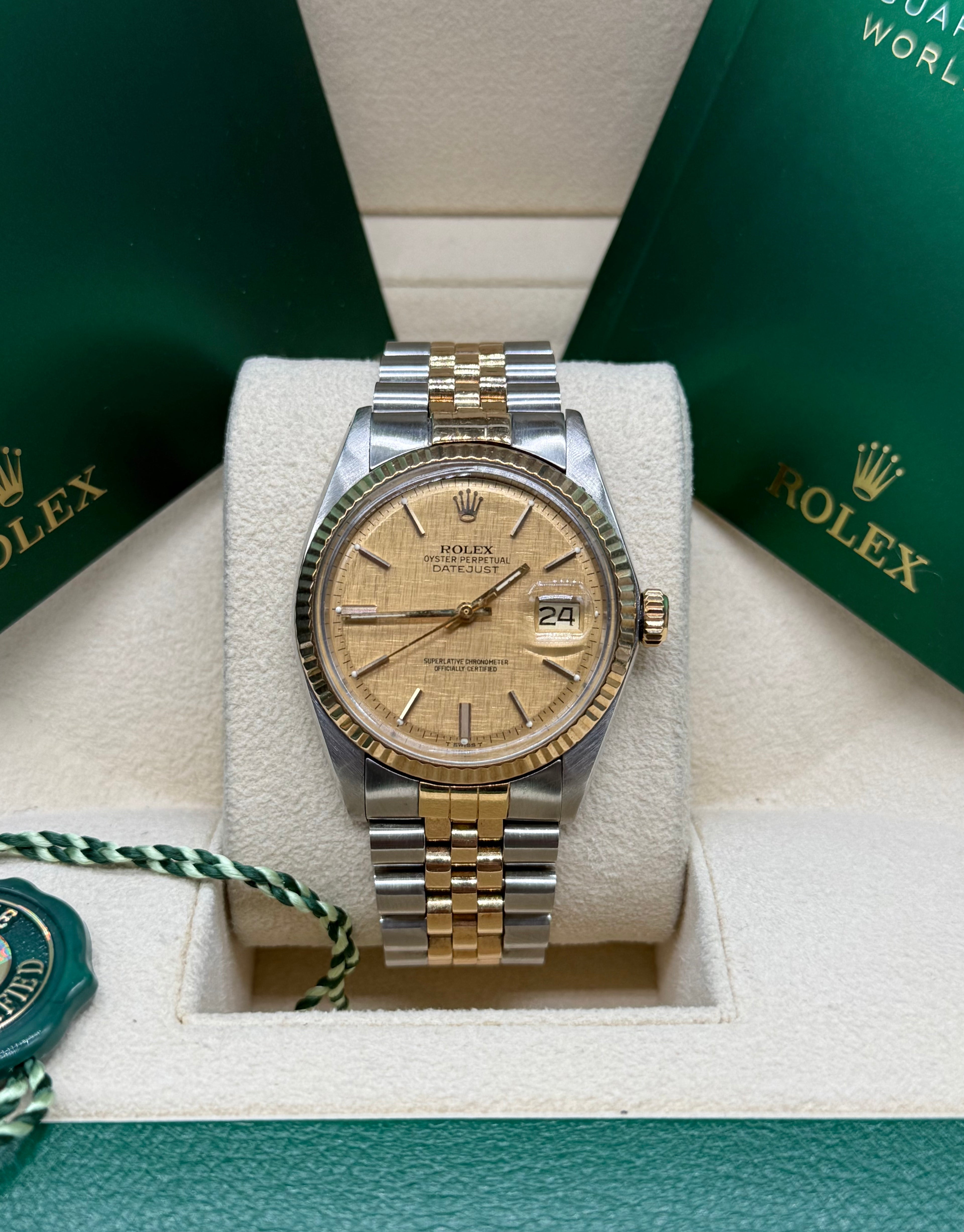 Rolex Datejust 36mm Two-Tone Stainless Steel & 18K Yellow Gold Champagne Linen Dial