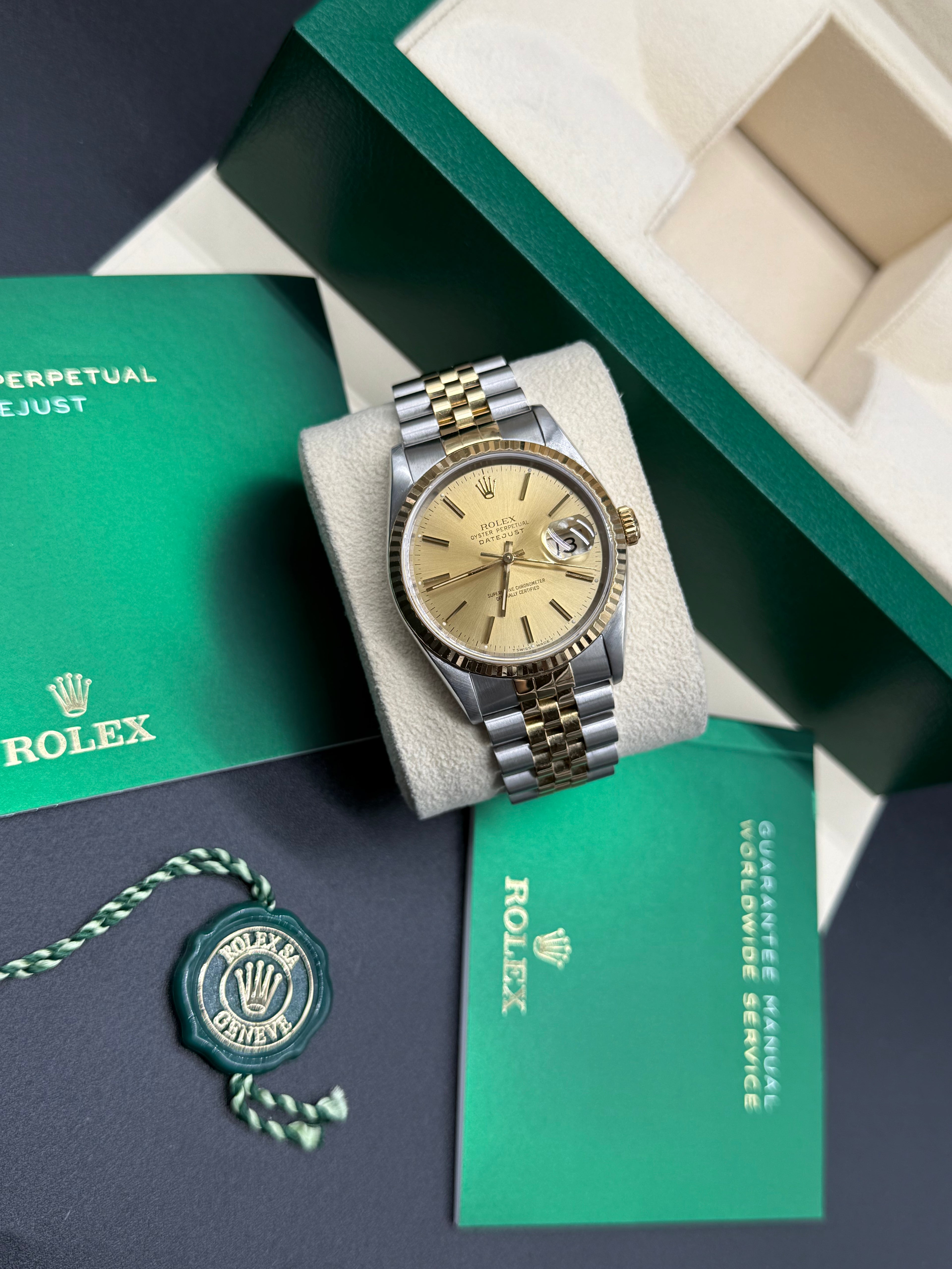 Rolex Datejust 36mm Two-Tone Stainless Steel & 18K Yellow Gold Champagne Dial Stick Hour Markers Fluted Bezel Jubilee Bracelet