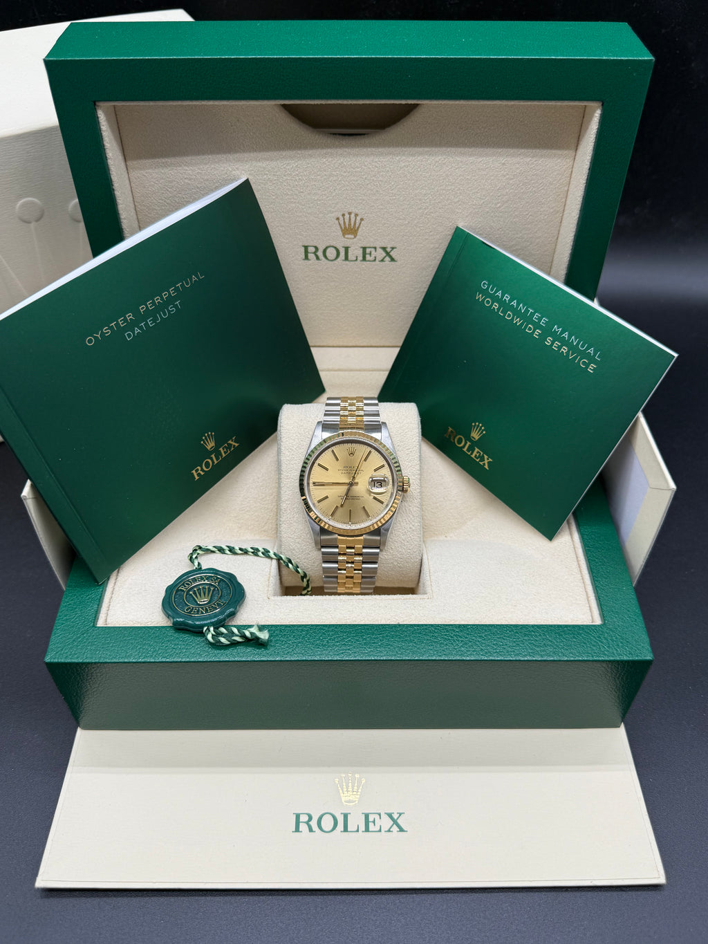 Rolex Datejust 36mm Two-Tone Stainless Steel & 18K Yellow Gold Champagne Dial Stick Hour Markers Fluted Bezel Jubilee Bracelet