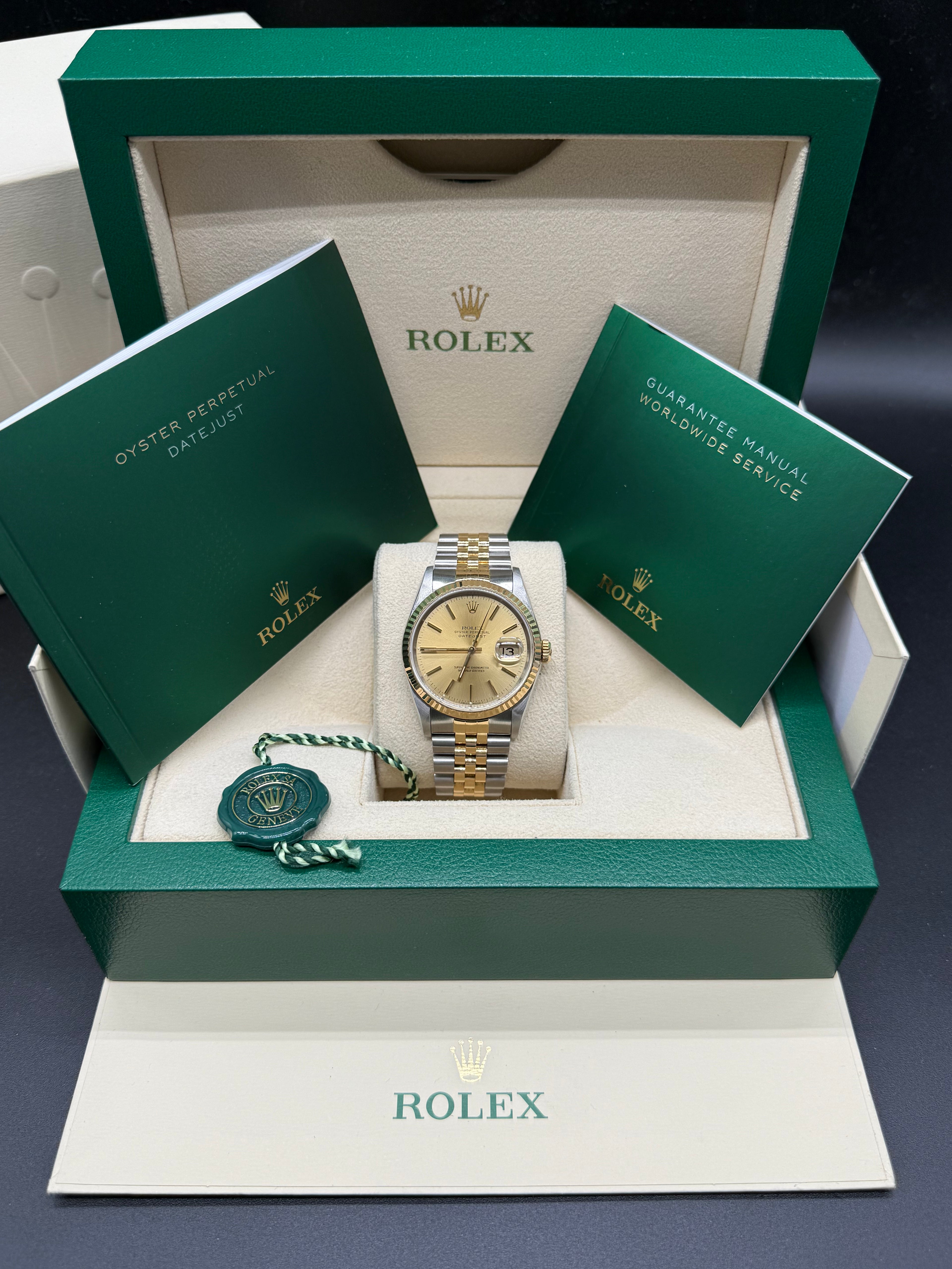 Rolex Datejust 36mm Two-Tone Stainless Steel & 18K Yellow Gold Champagne Dial Stick Hour Markers Fluted Bezel Jubilee Bracelet