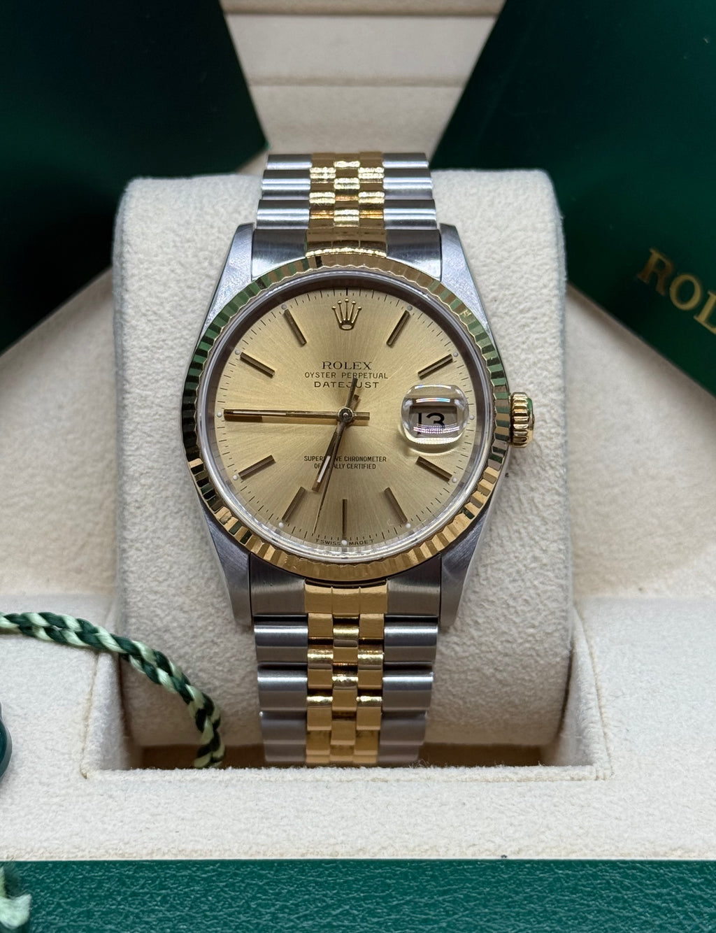 Rolex Datejust 36mm Two-Tone Stainless Steel & 18K Yellow Gold Champagne Dial Stick Hour Markers Fluted Bezel Jubilee Bracelet