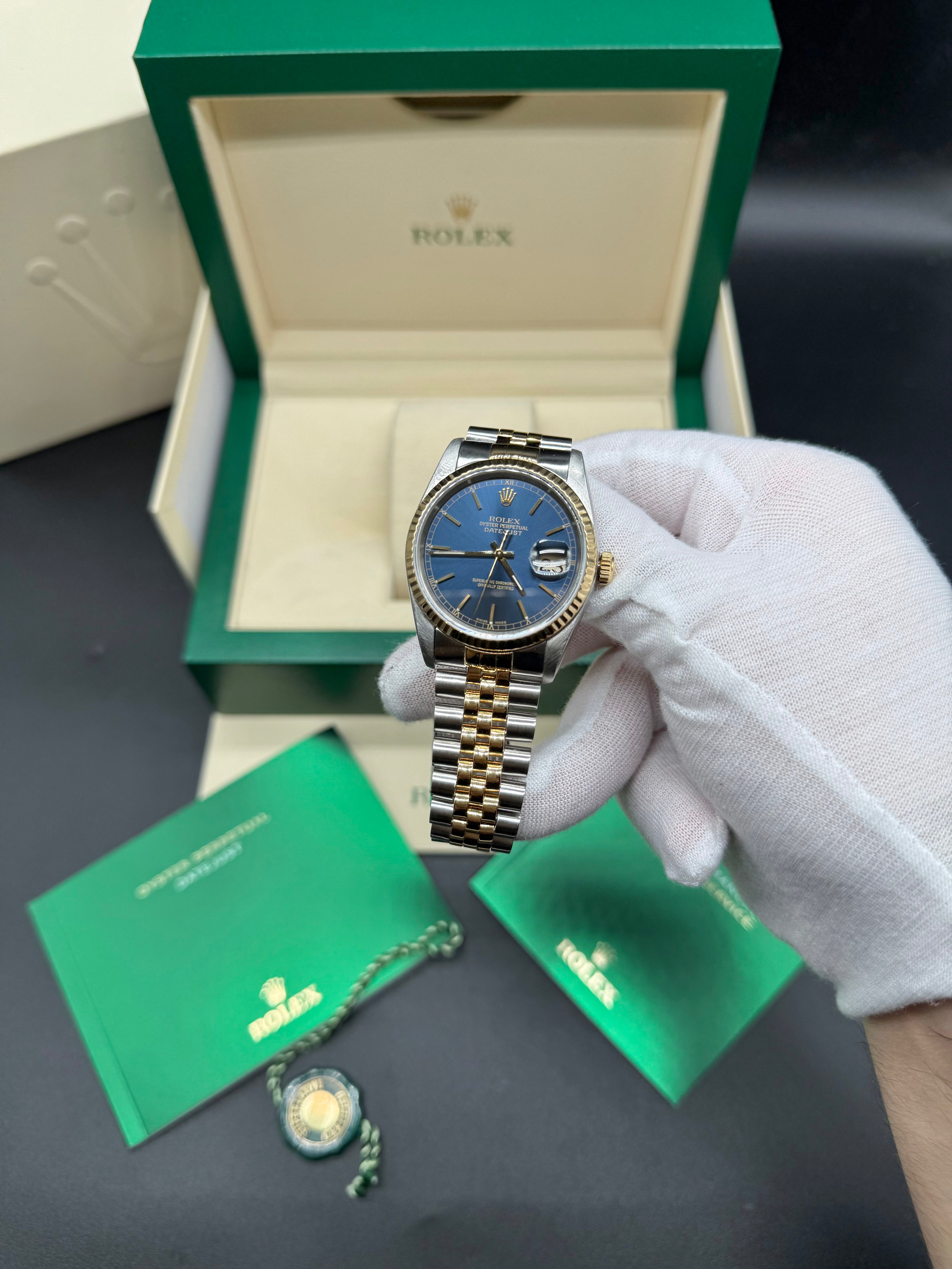 Rolex Datejust 36mm Two-Tone Stainless Steel & 18K Yellow Gold Blue Dial Stick Hour Markers Fluted Bezel Jubilee Bracelet