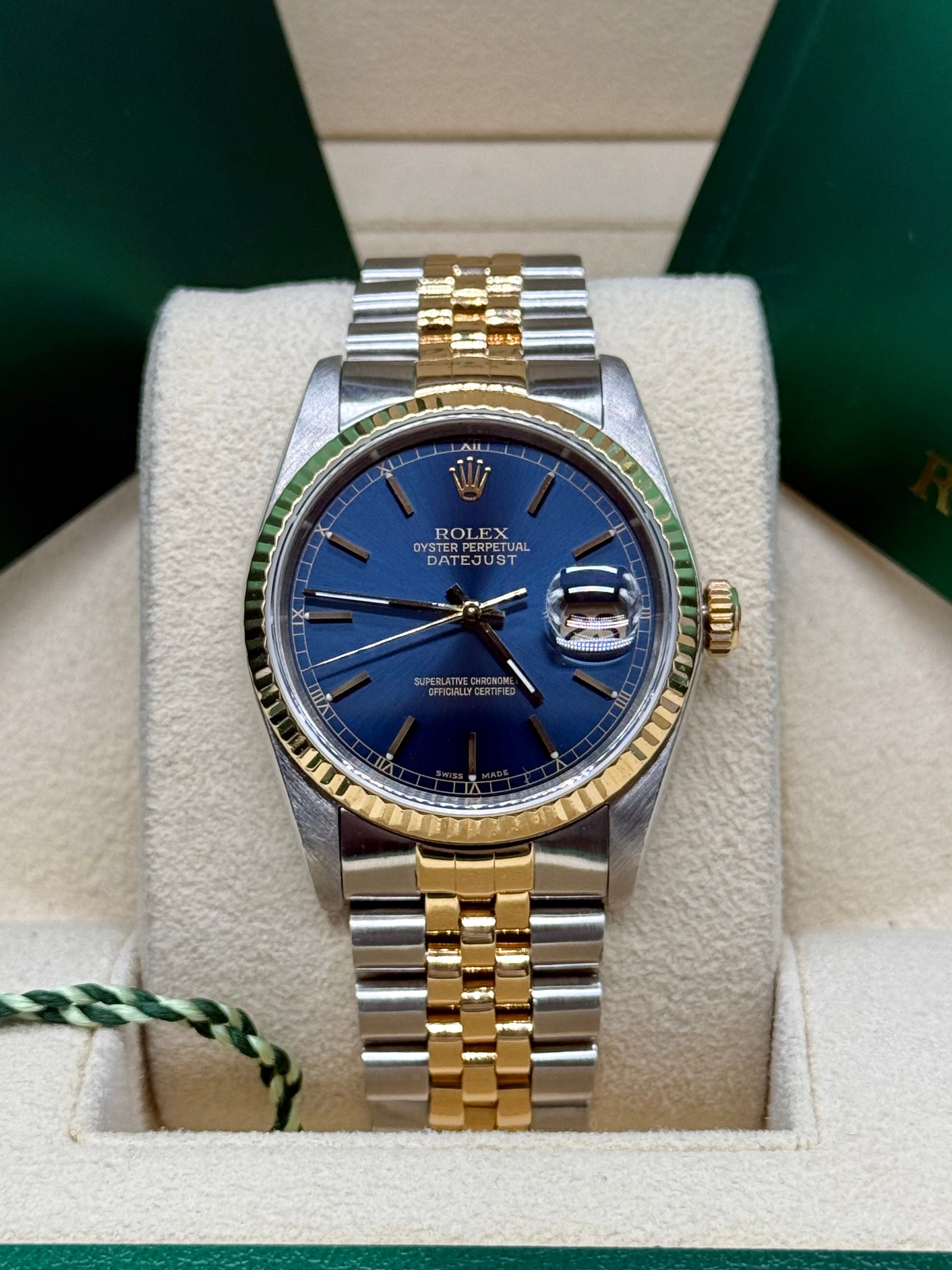 Rolex Datejust 36mm Two-Tone Stainless Steel & 18K Yellow Gold Blue Dial Stick Hour Markers Fluted Bezel Jubilee Bracelet