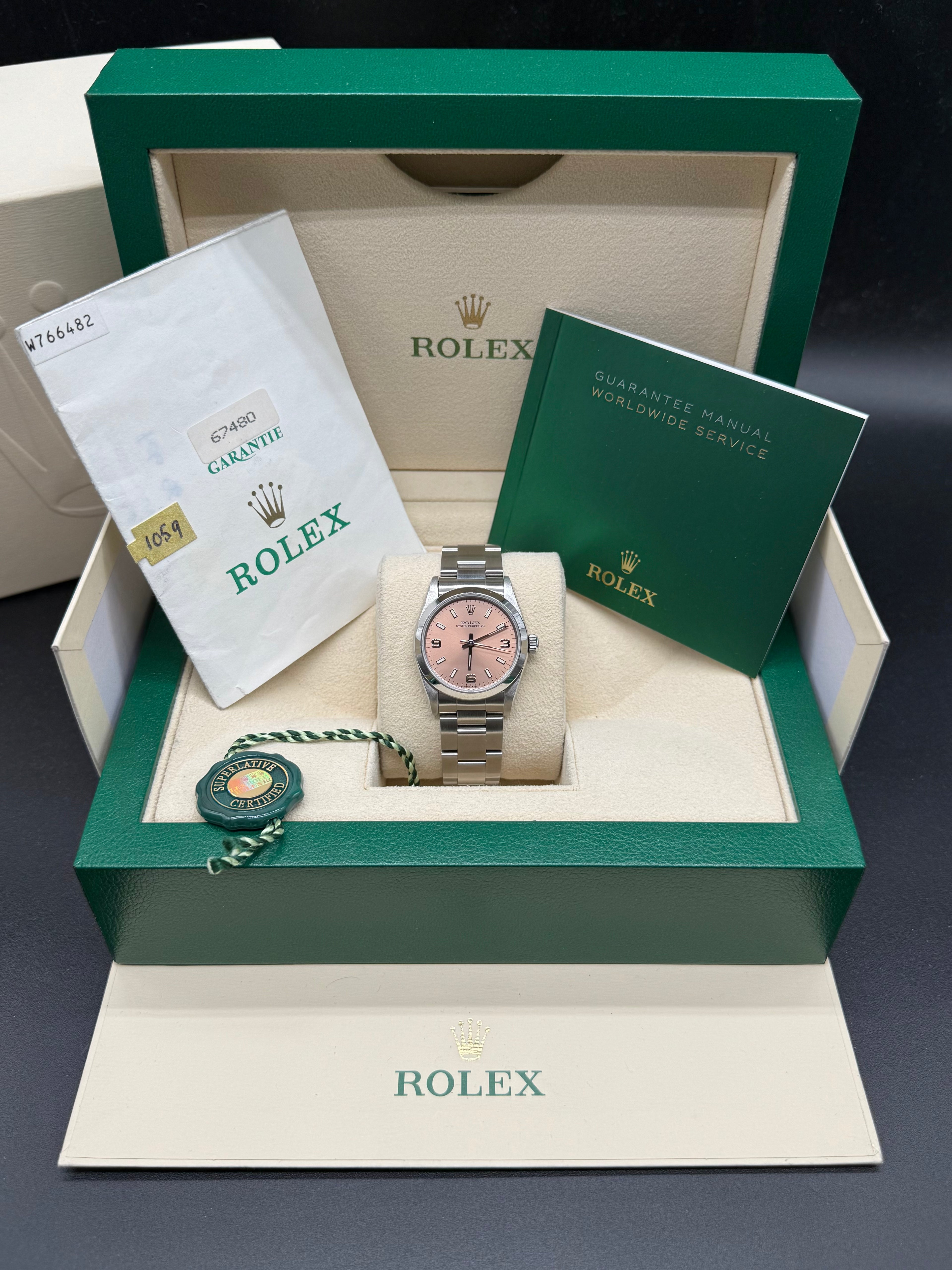 Rolex Oyster Perpetual 31mm Stainless Steel Salmon Dial Arabic & Baton Markers