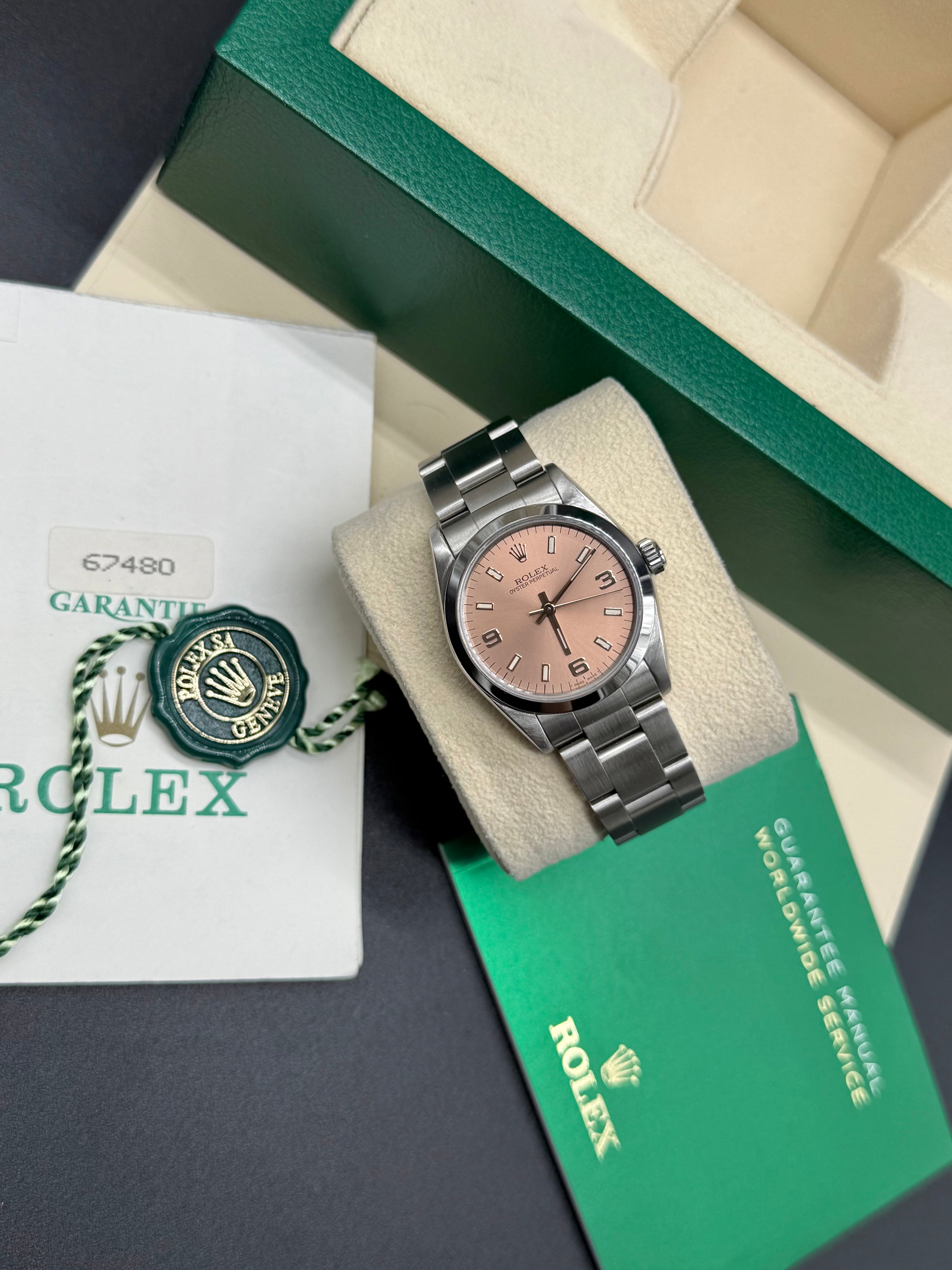 Rolex Oyster Perpetual 31mm Stainless Steel Salmon Dial Arabic & Baton Markers