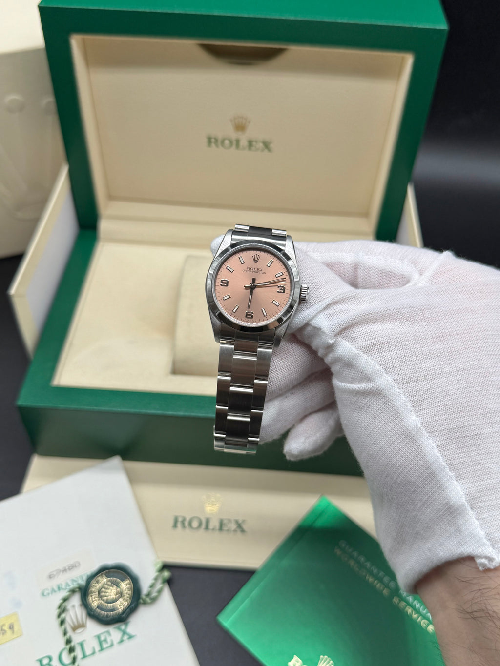 Rolex Oyster Perpetual 31mm Stainless Steel Salmon Dial Arabic & Baton Markers