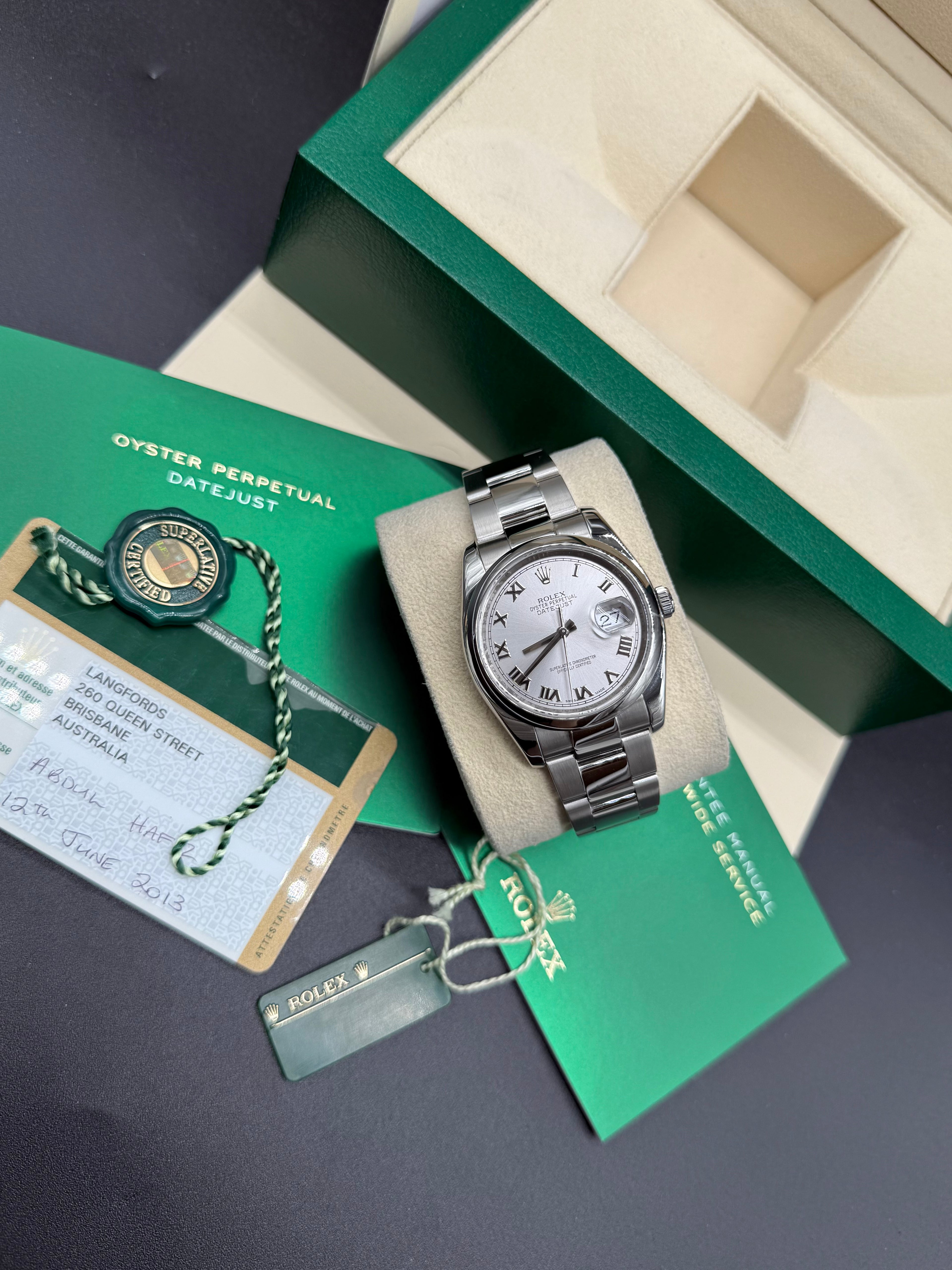 Rolex Datejust 36mm Steel Silver Roman Numeral Dial Oyster Bracelet