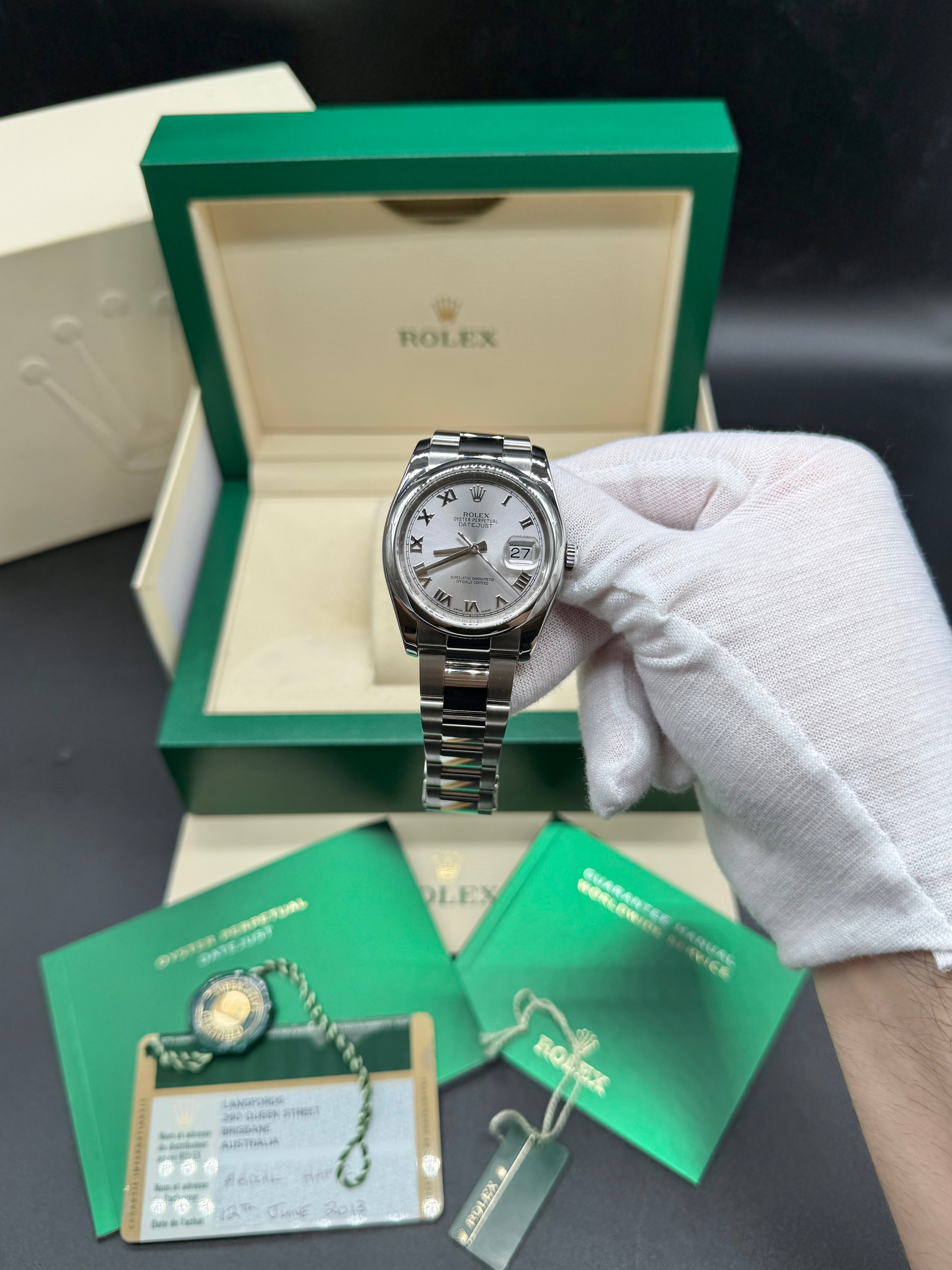 Rolex Datejust 36mm Steel Silver Roman Numeral Dial Oyster Bracelet