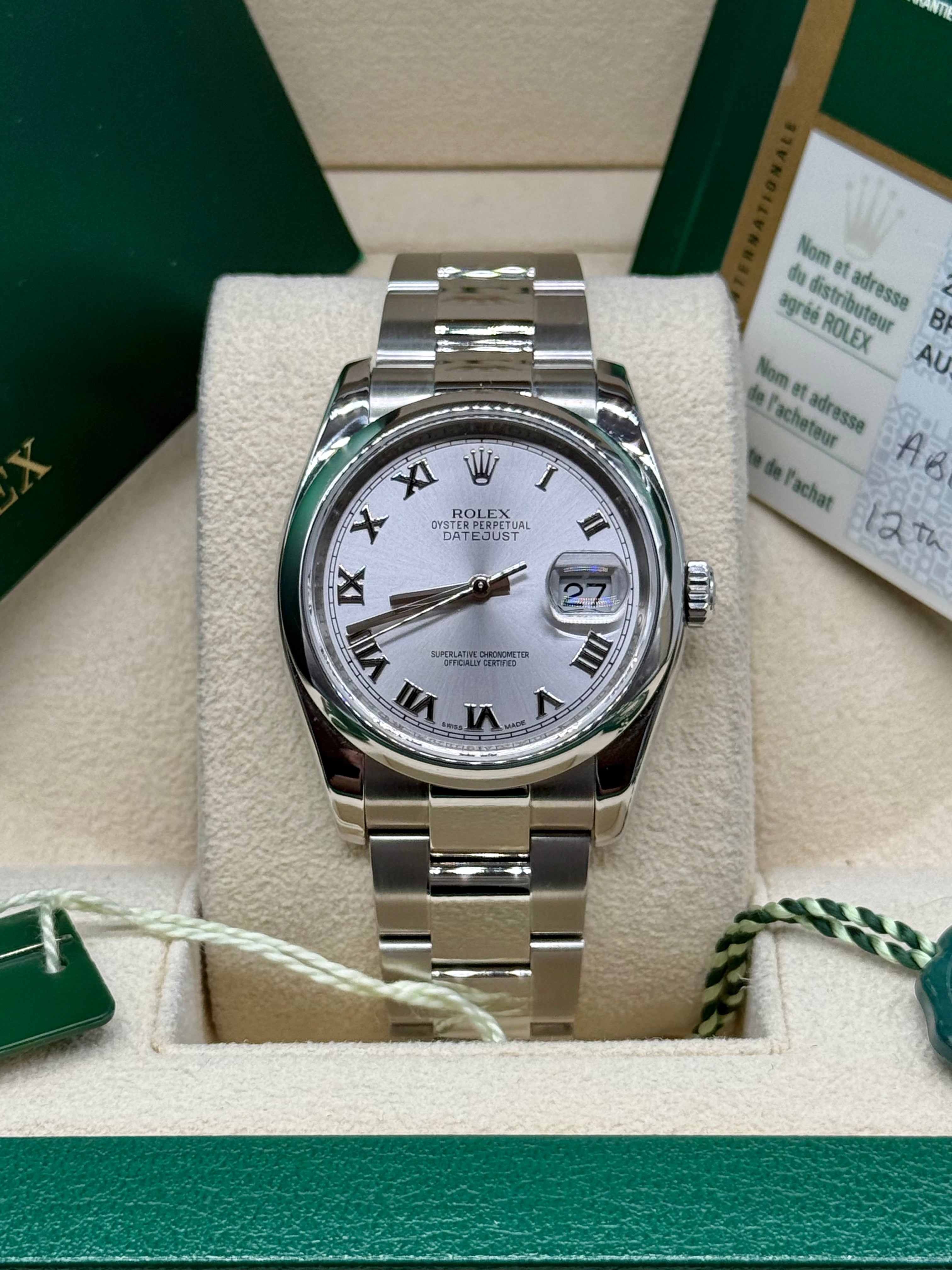 Rolex Datejust 36mm Steel Silver Roman Numeral Dial Oyster Bracelet