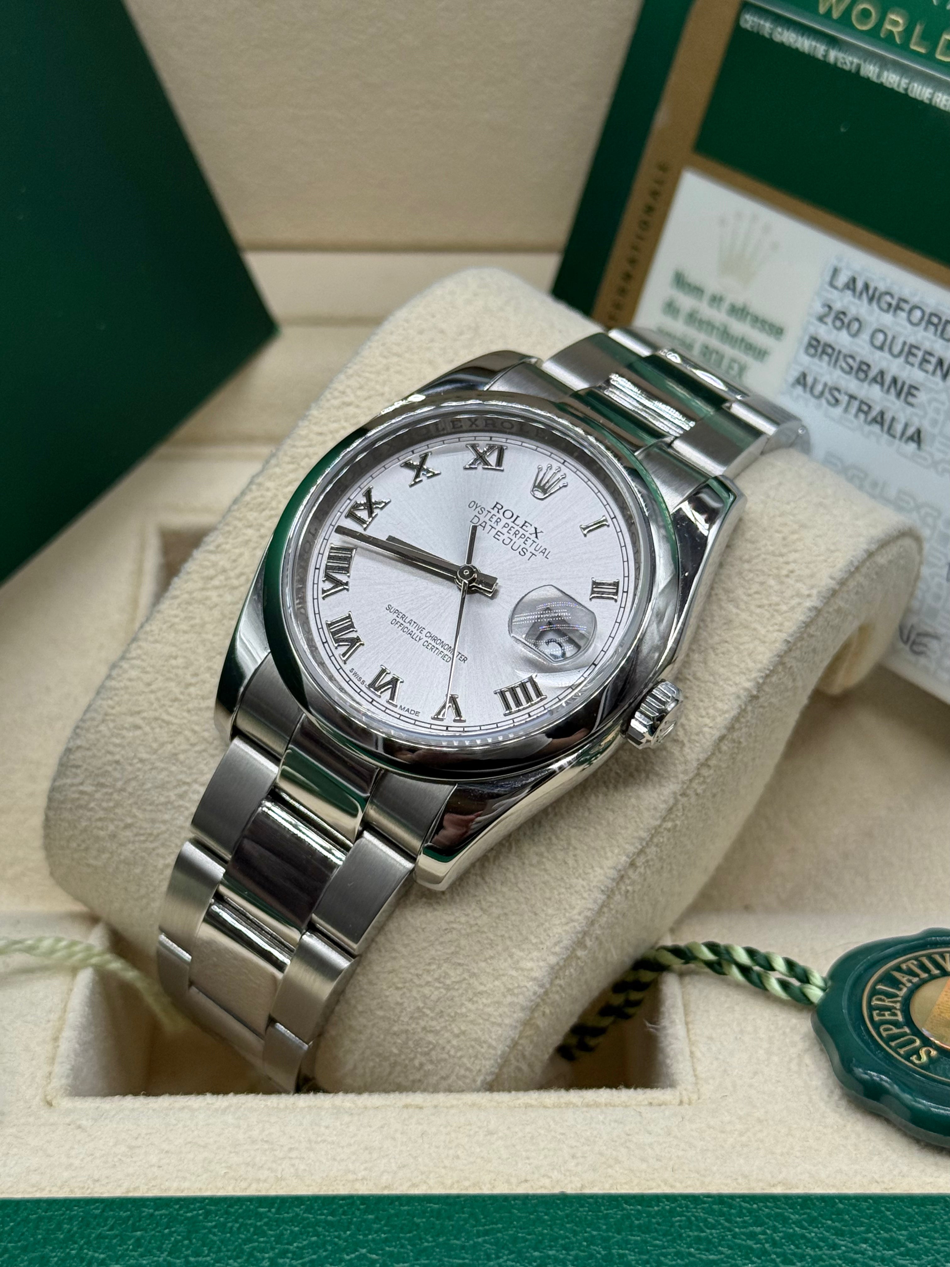 Rolex Datejust 36mm Steel Silver Roman Numeral Dial Oyster Bracelet