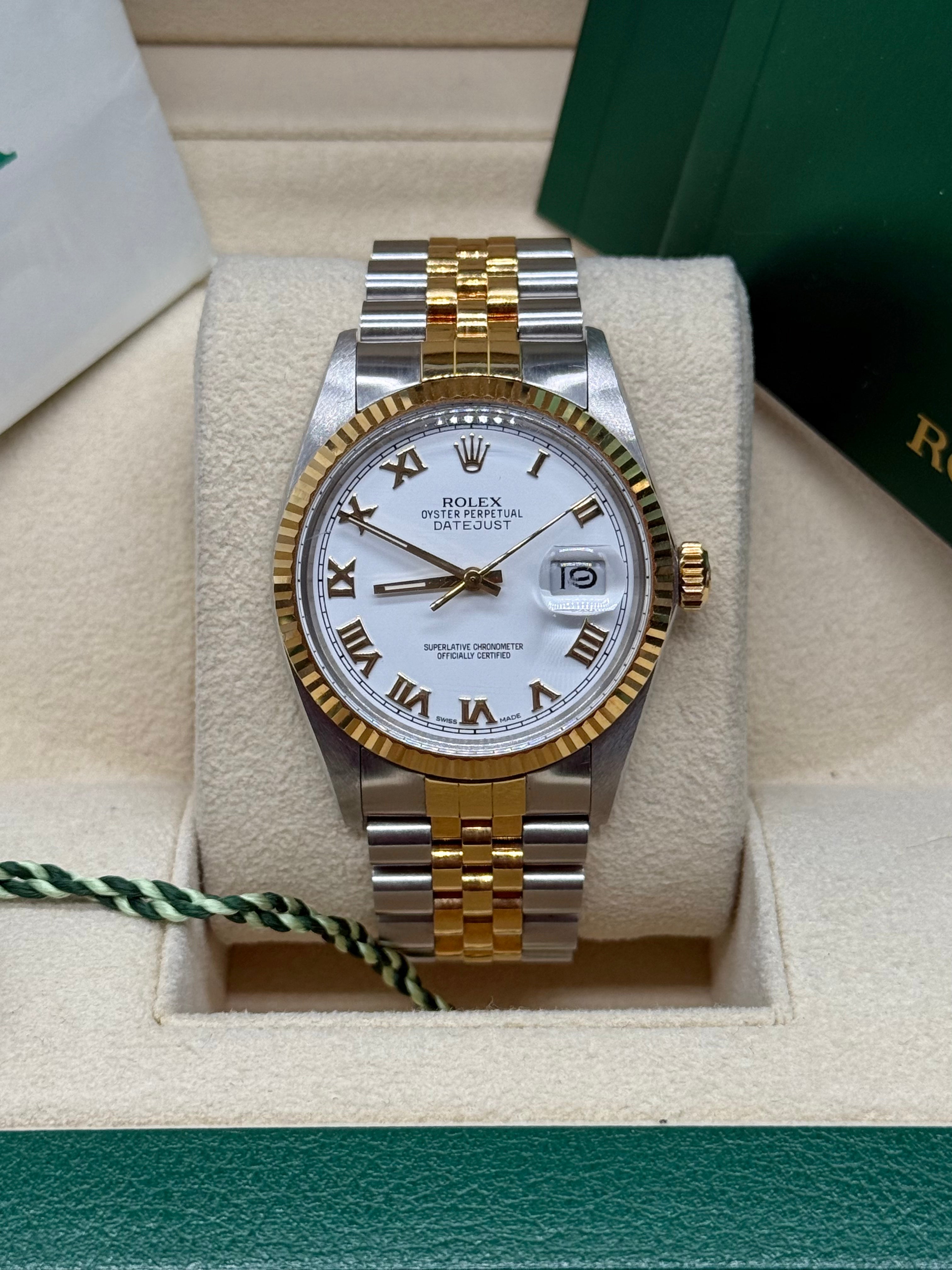 Rolex Datejust 36mm Two-Tone Stainless Steel & 18K Yellow Gold White Roman Numeral Dial Fluted Bezel Jubilee Bracelet