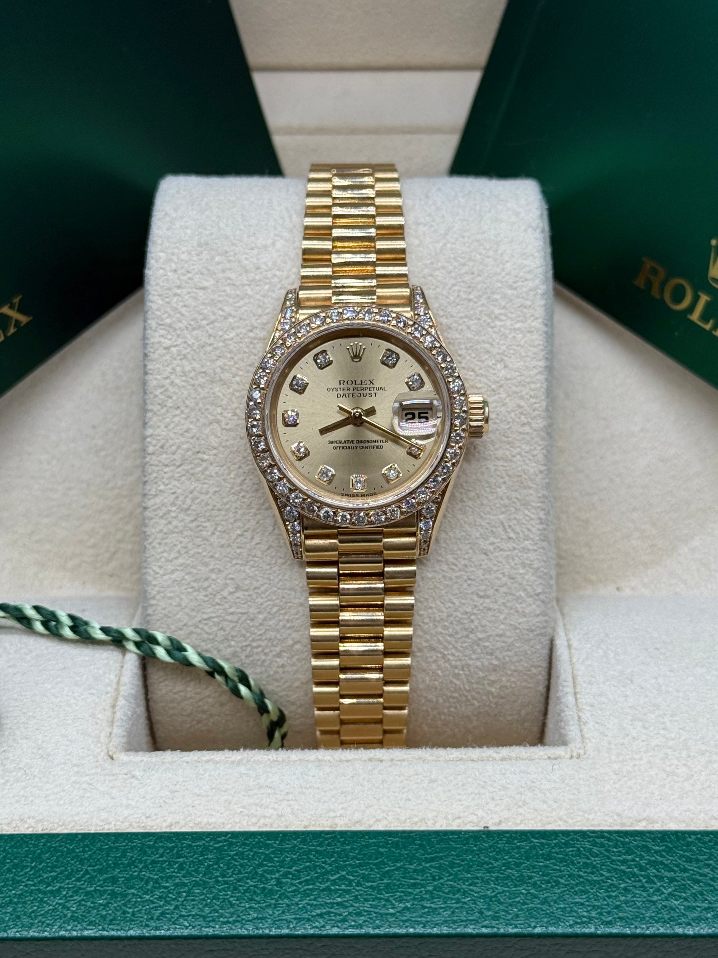 Rolex Lady-Datejust 26mm 18K Yellow Gold Champagne Diamond Dial Diamond Bezel President Bracelet