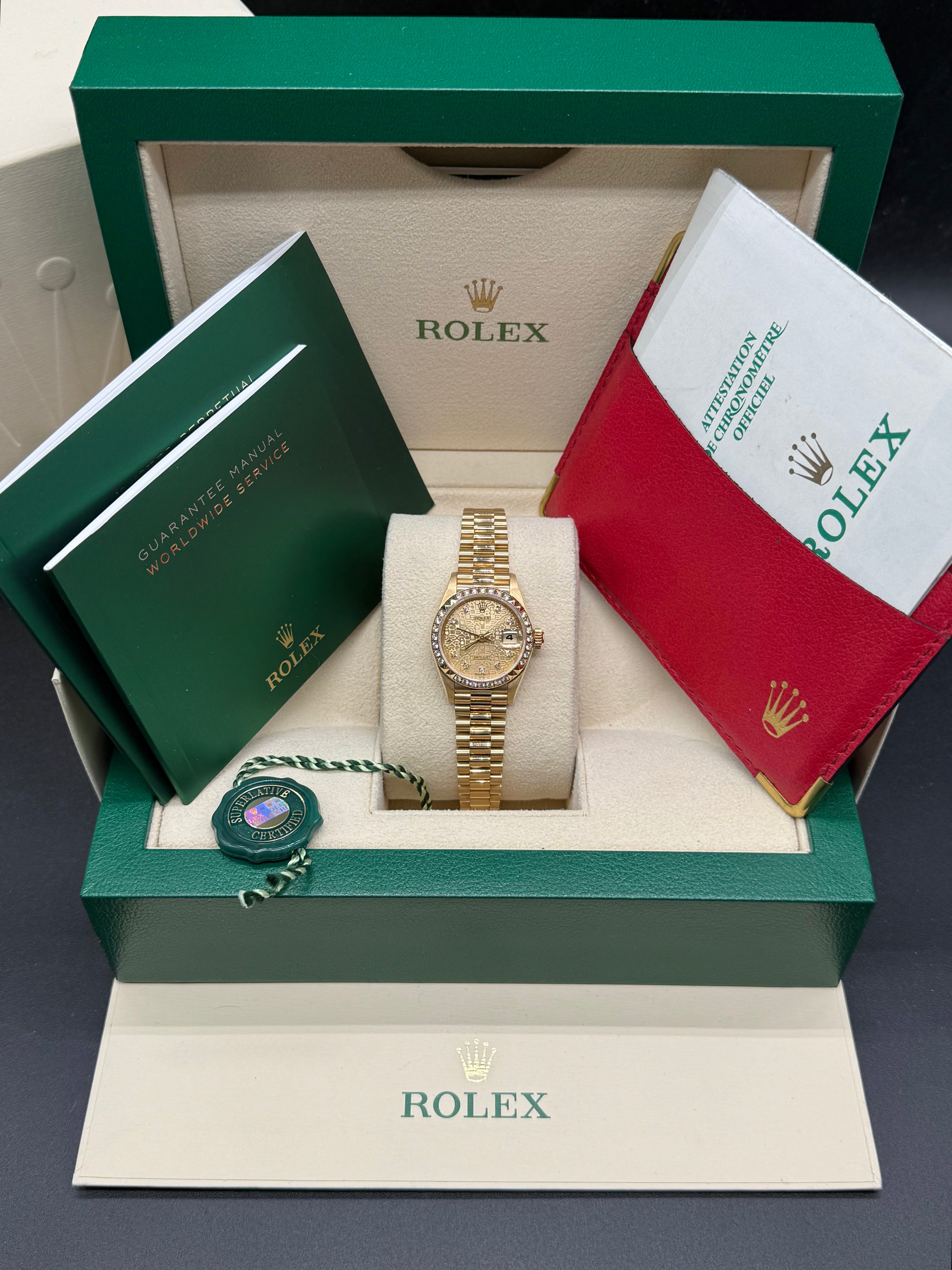 Rolex Lady-Datejust 26mm 18K Yellow Gold Champagne Jubilee Diamond Dial Diamond Bezel President Bracelet