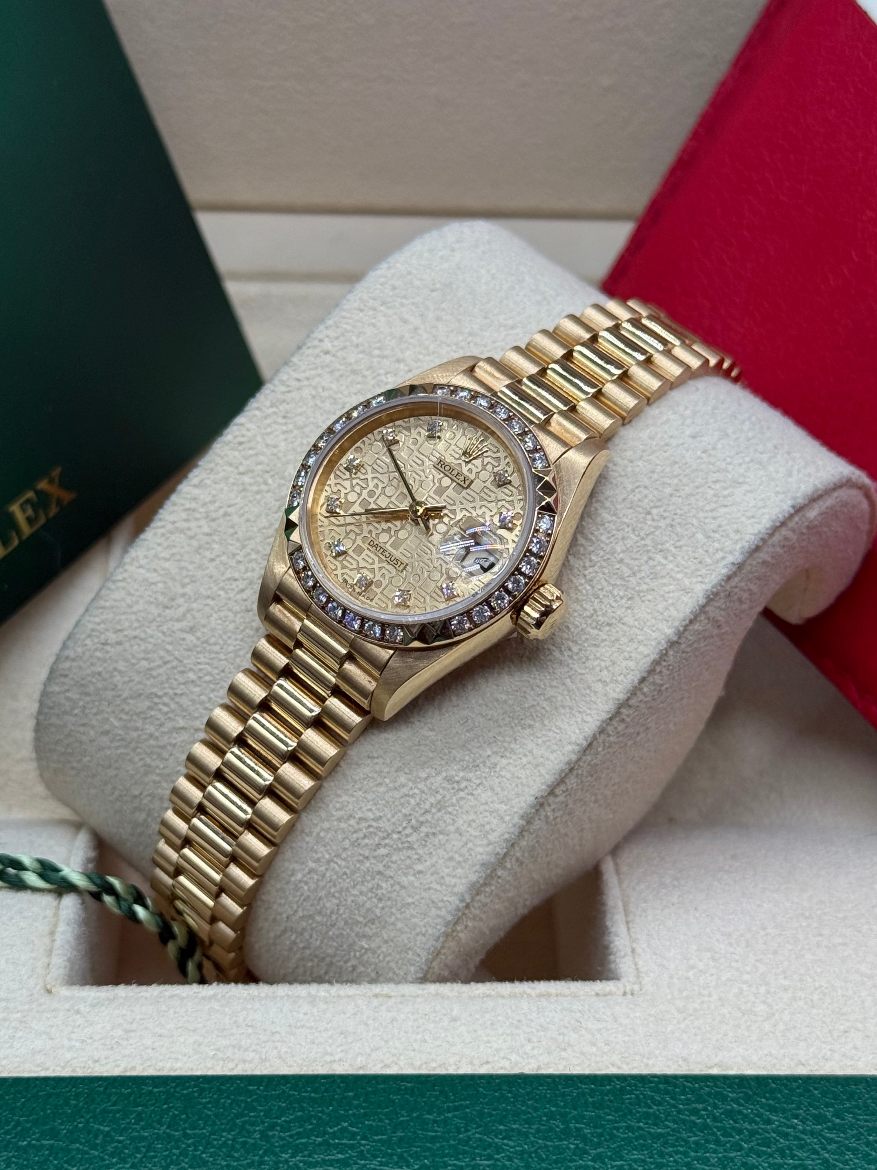 Rolex Lady-Datejust 26mm 18K Yellow Gold Champagne Jubilee Diamond Dial Diamond Bezel President Bracelet
