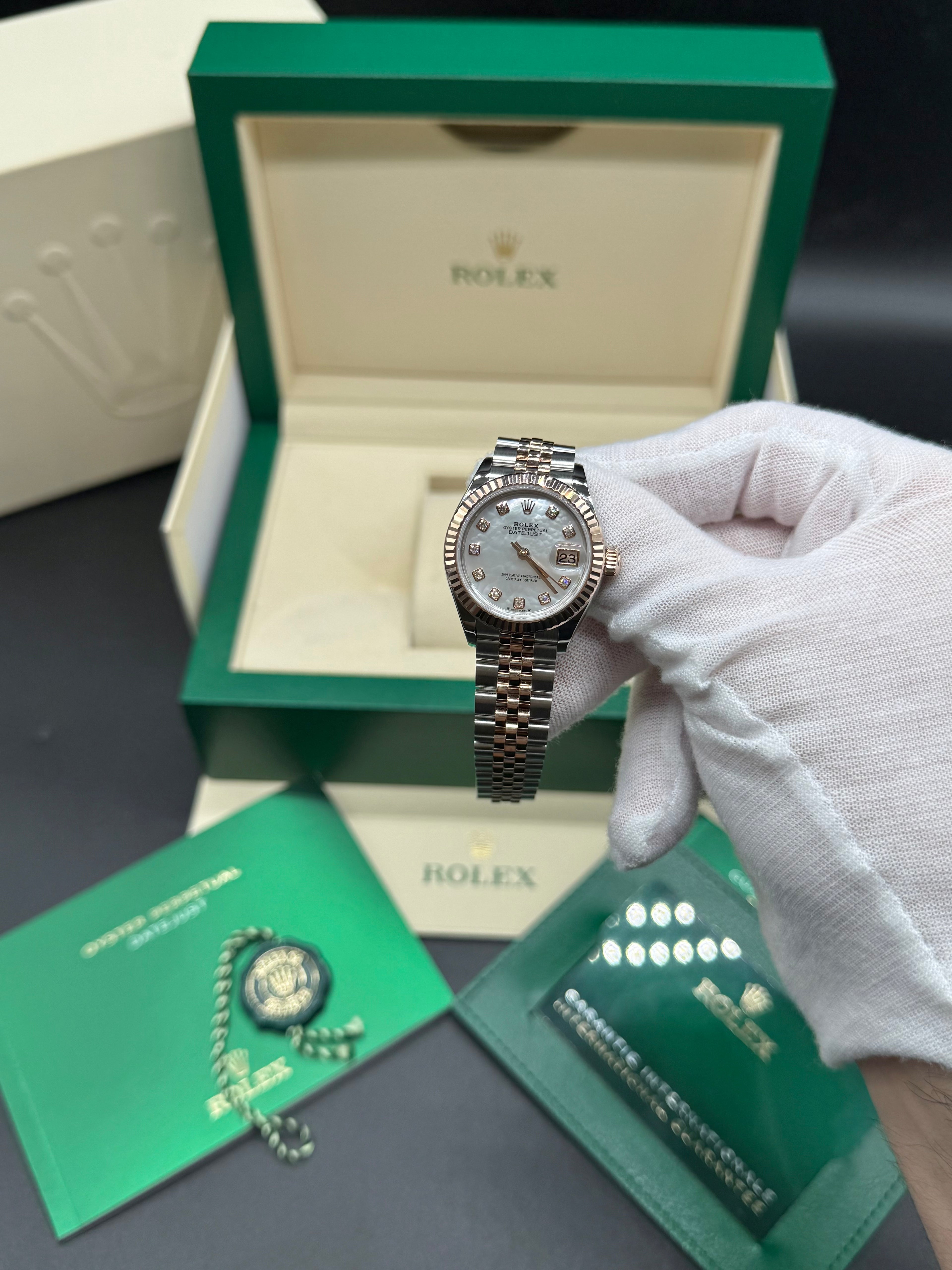 Rolex Lady-Datejust 28mm Two-Tone Stainless Steel & 18K Rose Gold Mother of Pearl Dial