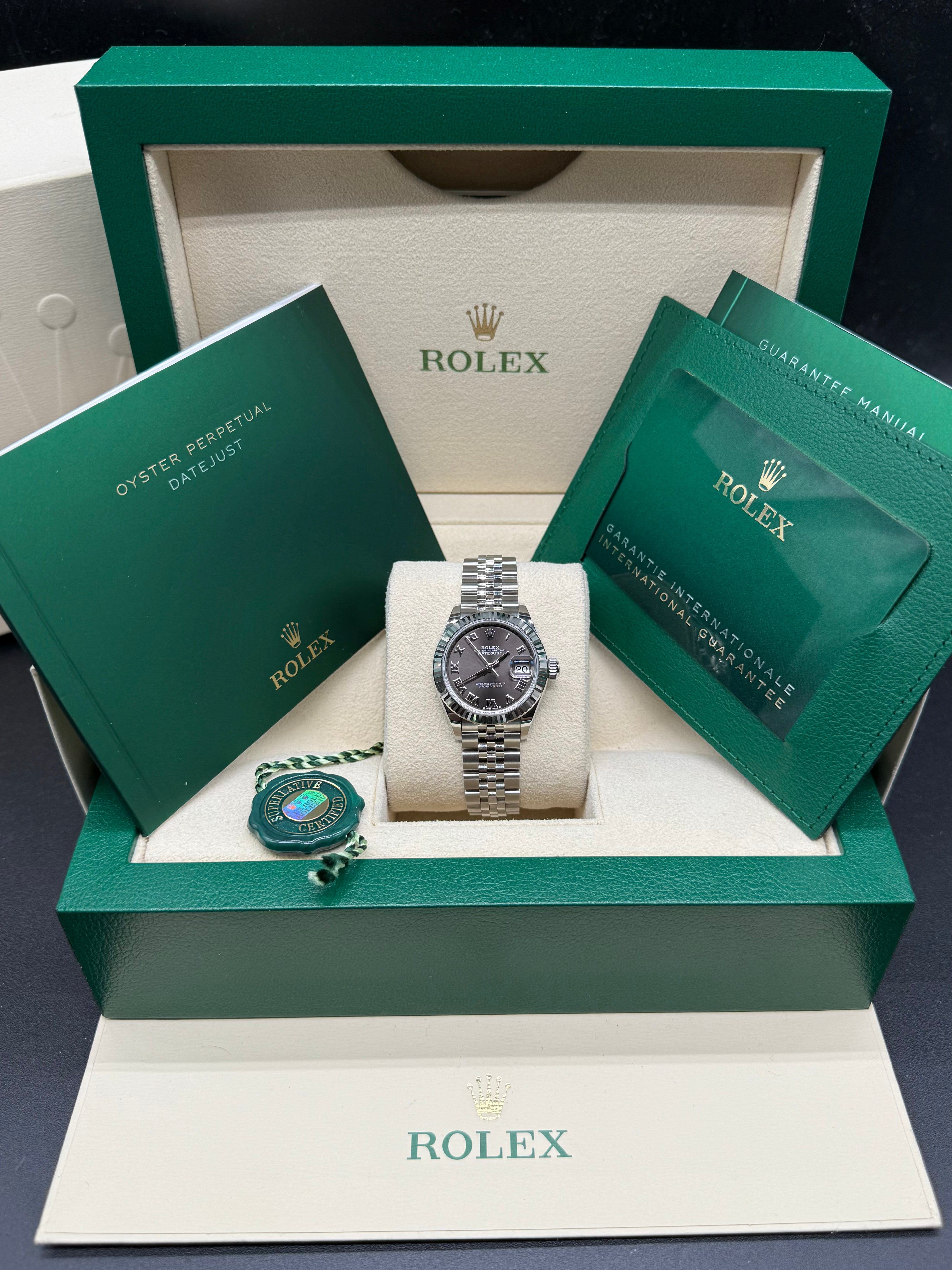 Rolex Lady-Datejust 28mm Stainless Steel Dark Rhodium Roman Numeral Dial