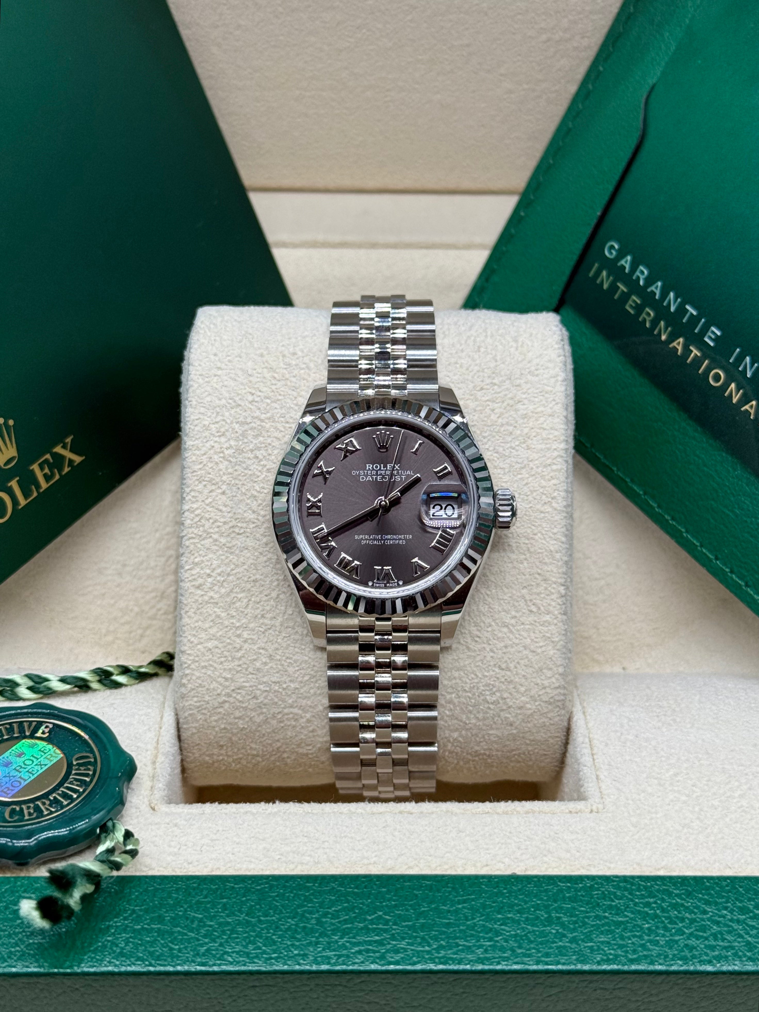 Rolex Lady-Datejust 28mm Stainless Steel Dark Rhodium Roman Numeral Dial