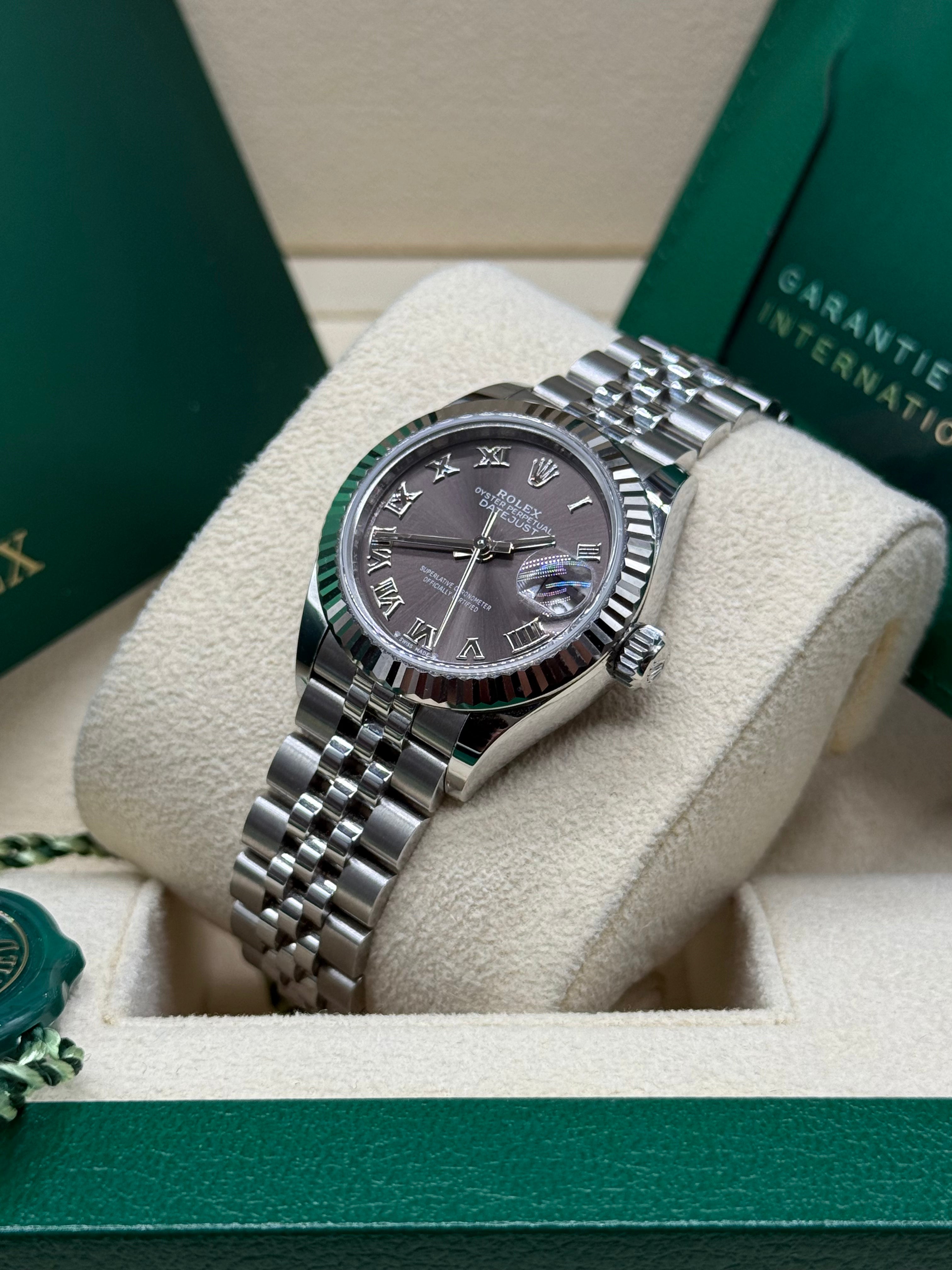 Rolex Lady-Datejust 28mm Stainless Steel Dark Rhodium Roman Numeral Dial
