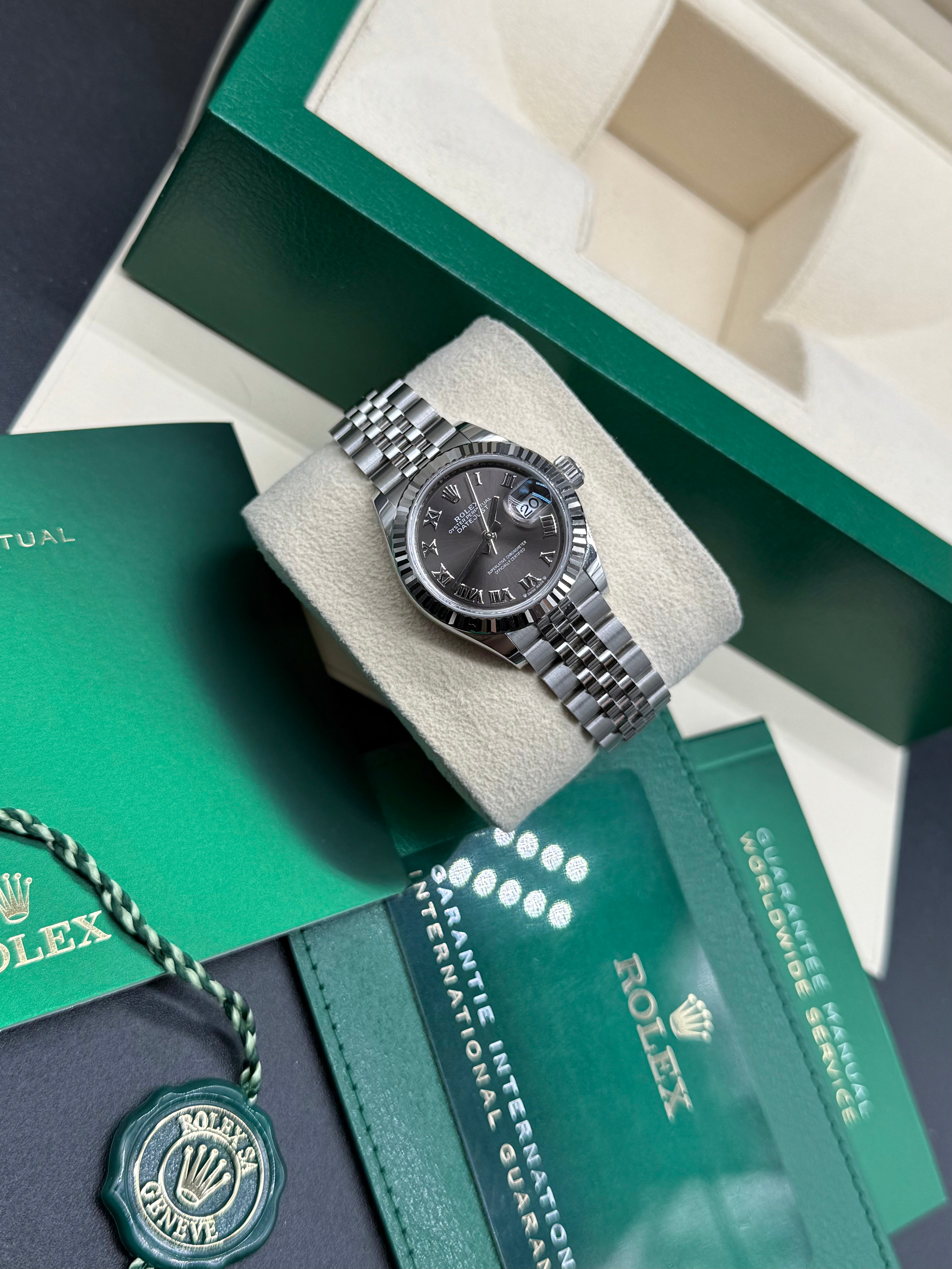 Rolex Lady-Datejust 28mm Stainless Steel Dark Rhodium Roman Numeral Dial